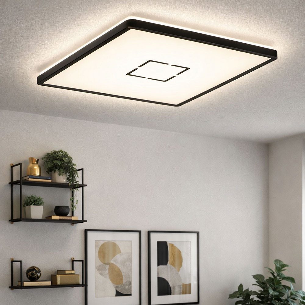 Briloner Leuchten LED Deckenleuchte, LED-Leuchtmittel fest verbaut, Neutralweiß, Deckenleuchte Deckenpanel LED Backlight schwarz quadratisch L 42 cm