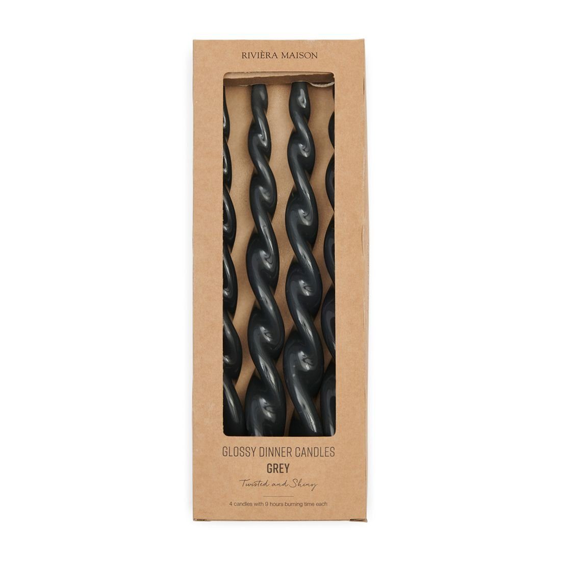 Rivièra Maison Spitzkerze Twisted Dinner Candles dark grey glänzend 4 pieces, Stabkerzen