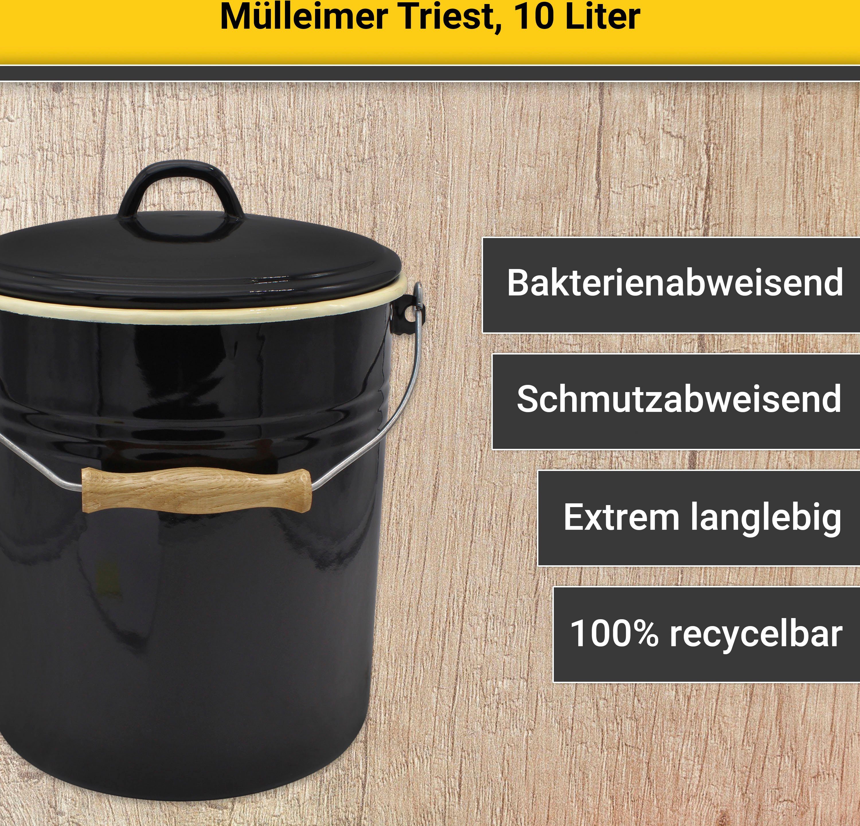Krüger Mülleimer Triest, Stahlemaille, 10 in Liter, Made außen schwarz/innen creme Europe