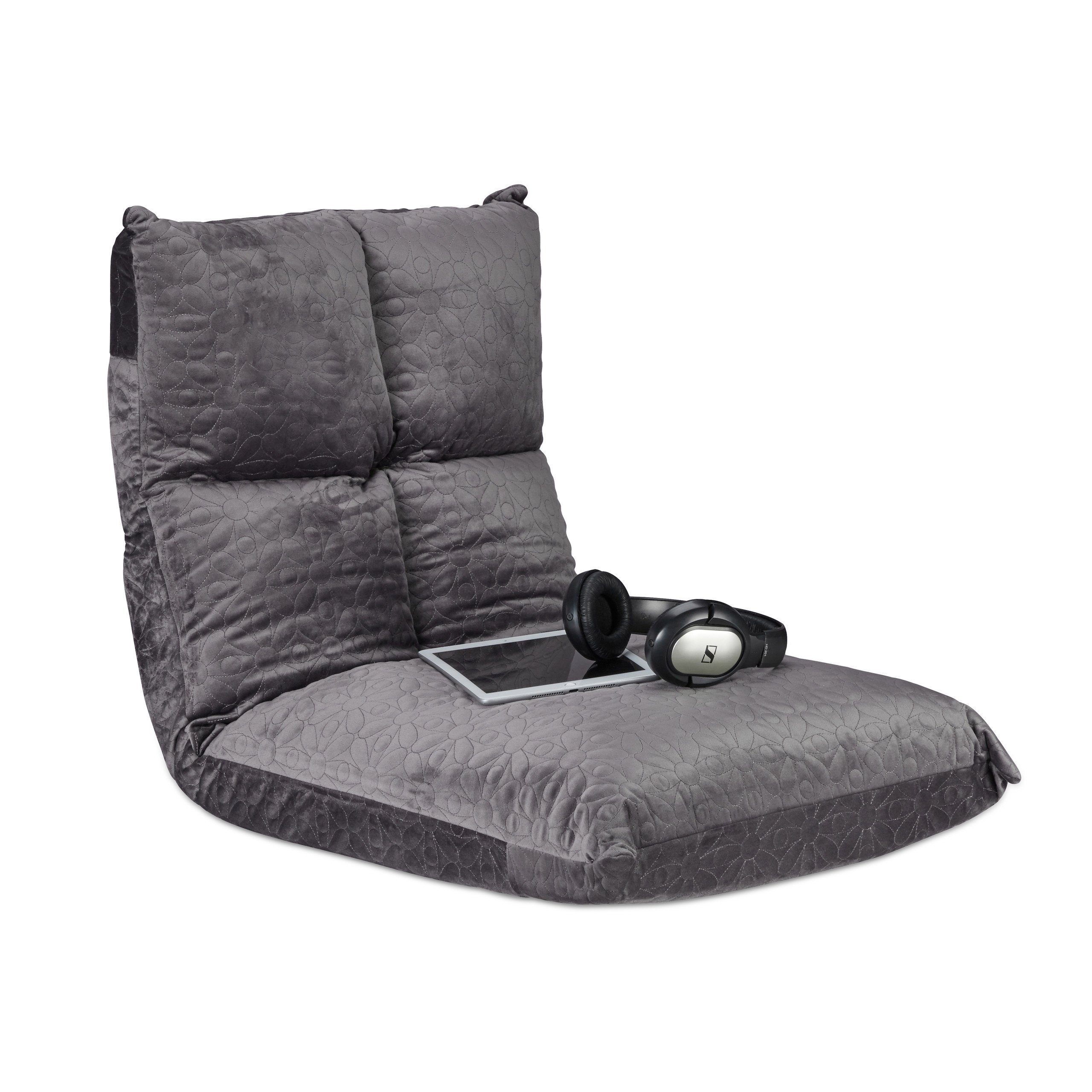 relaxdays Stuhlkissen verstellbar, Grau mit Bodenstuhl Rückenlehne