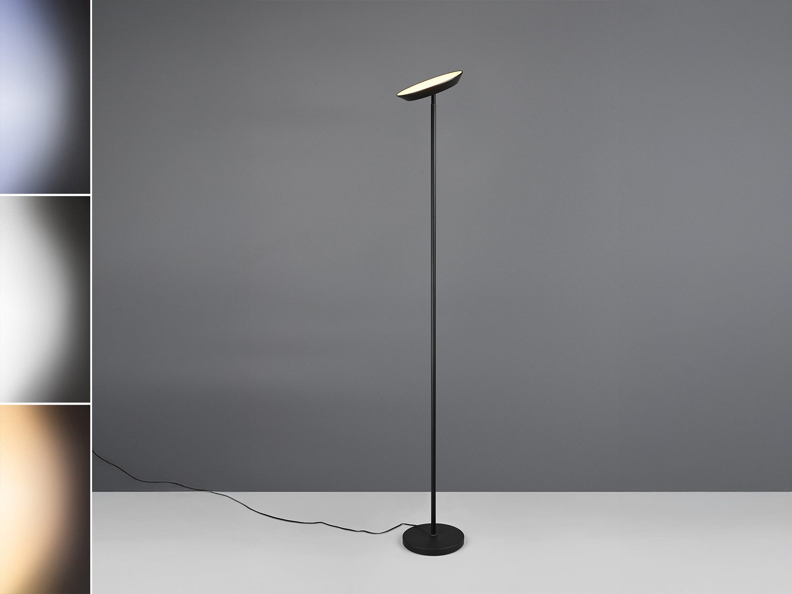 Reality Leuchten LED Stehlampe, Dimmfunktion, LED fest integriert, Dimmbar über Touch Schalter, Warmweiß, Neutralweiß, Tageslichtweiß, groß, Decken-Fluter Schwarz Metall für indirekte Beleuchtung, H: 178cm
