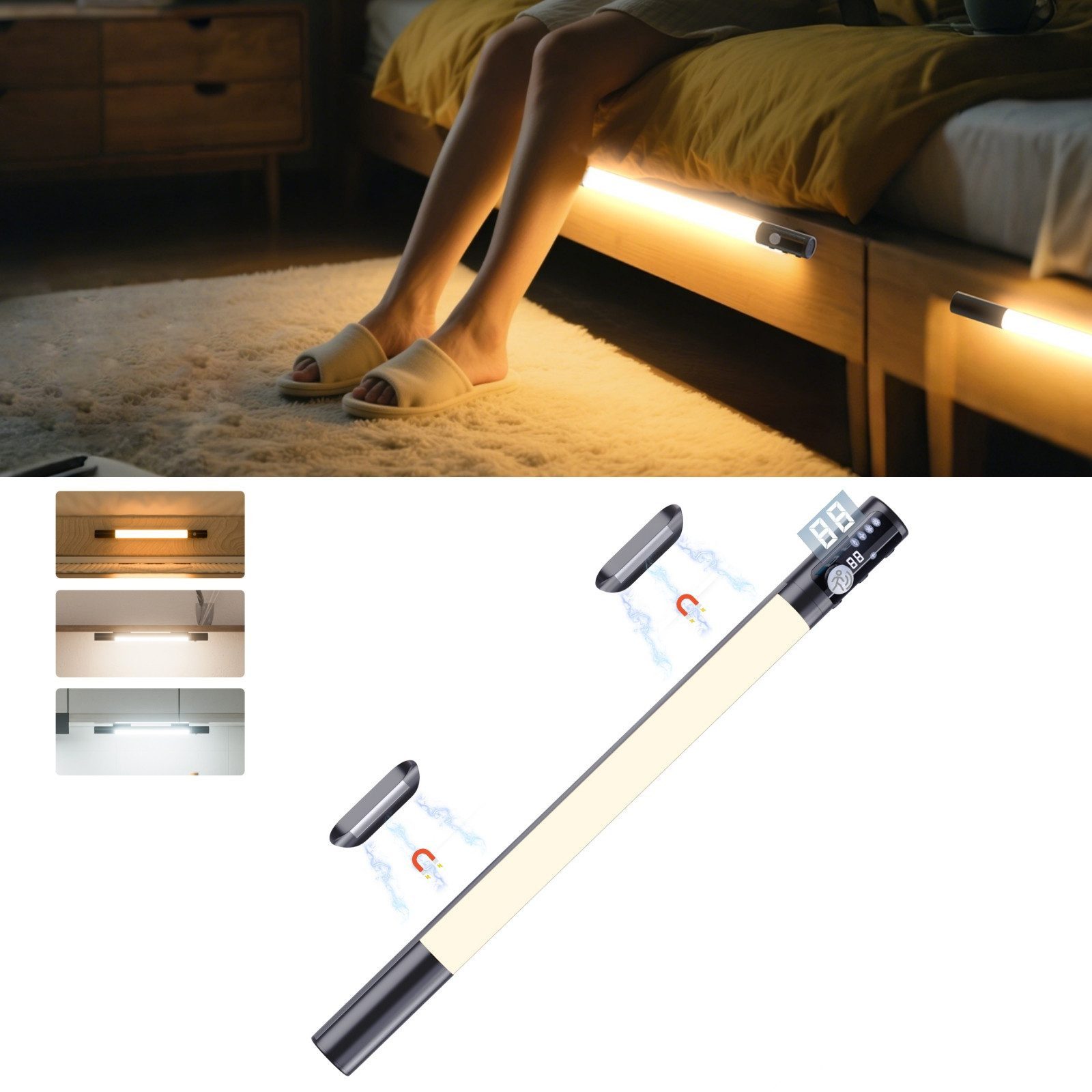 Elegear LED Unterbauleuchte 38/40 cm LED Lampe dimmbar, küchenlampe mit Bewegungsmelder, 2000 mAh Akku, 3 Farbtemperaturen, LED Leiste, LED festintegriert, LED Nachttischlampe, Warmweiß, Kaltweiß, Neutralweiß, Bewegungsmelder Licht, Schranklicht für Flur, Wohnwand, Schlafzimmer