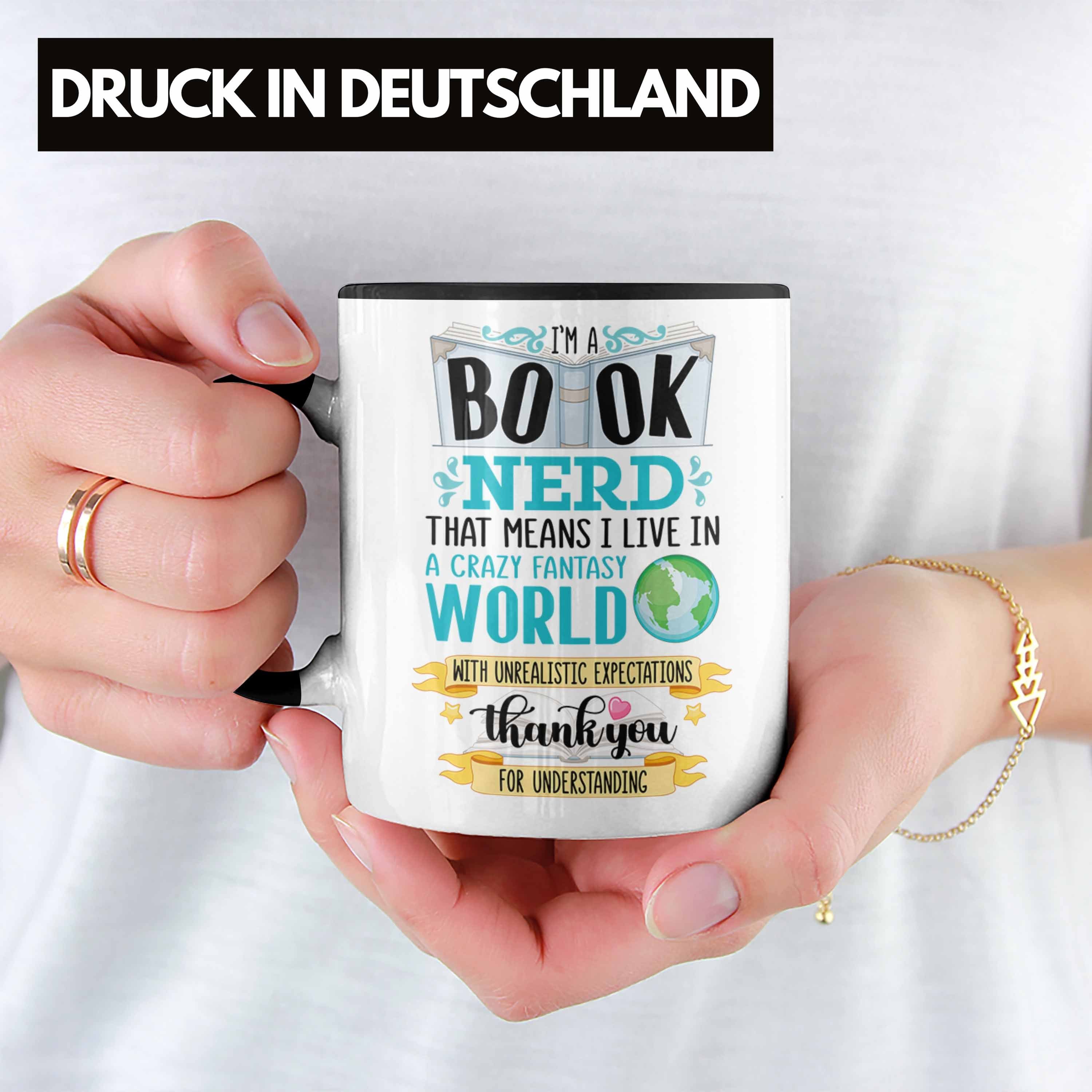 Trendation Lesen Buch Leser Leseratte Trendation Geschenkidee Kaffeetasse Schwarz Bücherwurm Tasse Tasse Spruch - mit