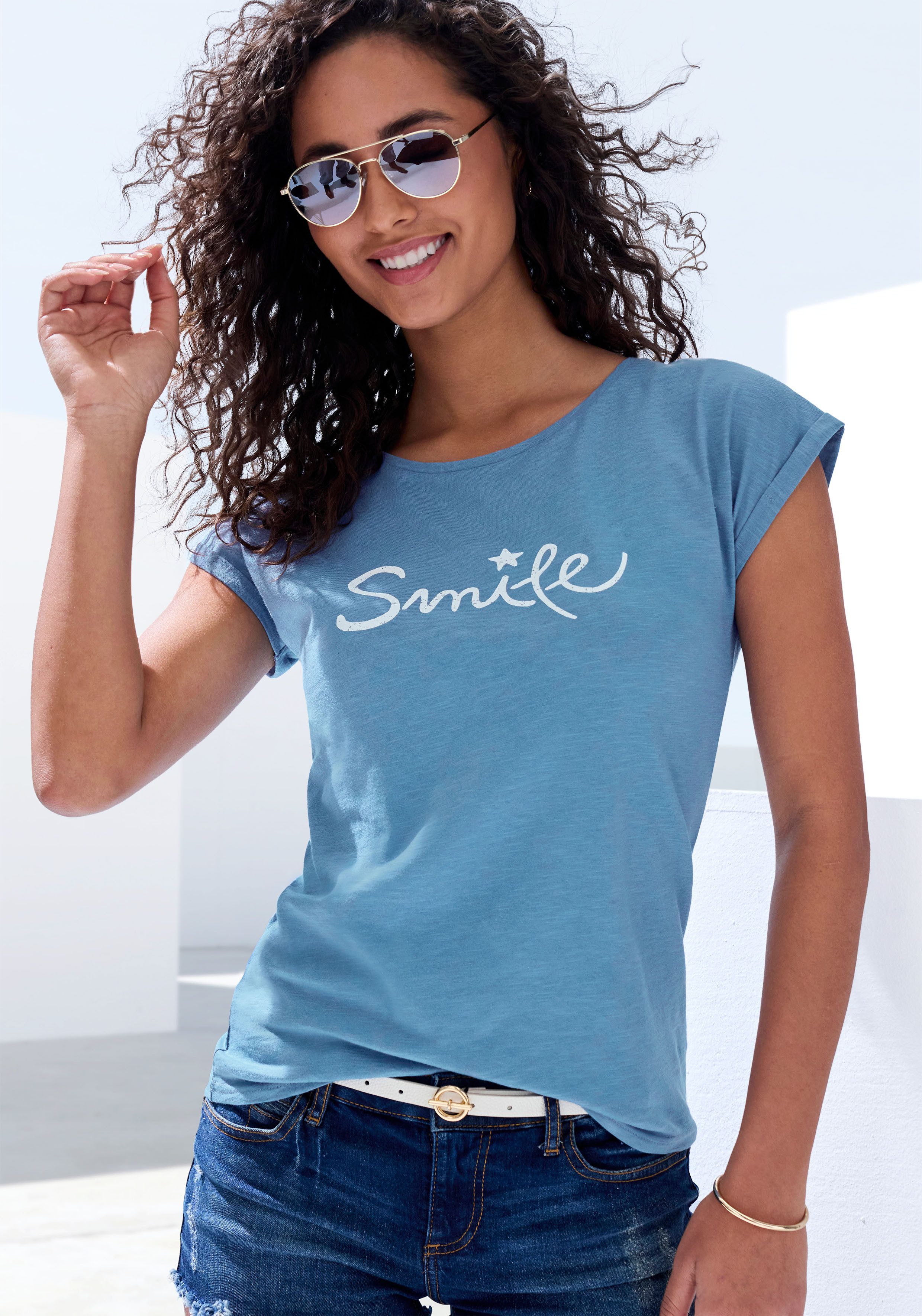 Beachtime T-Shirt mit Frontdruck "Smile" aus günstig online kaufen