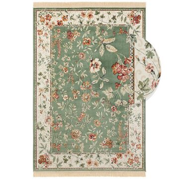 Teppich Orientalischer Samt Teppich mit Fransen Oriental Flowers Grün, Teppich Boss