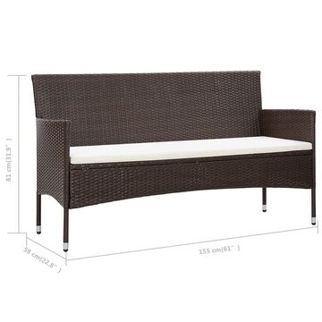 vidaXL Loungesofa Gartensofa 3-Sitzer mit Kissen Braun Poly Rattan, 1 Teile