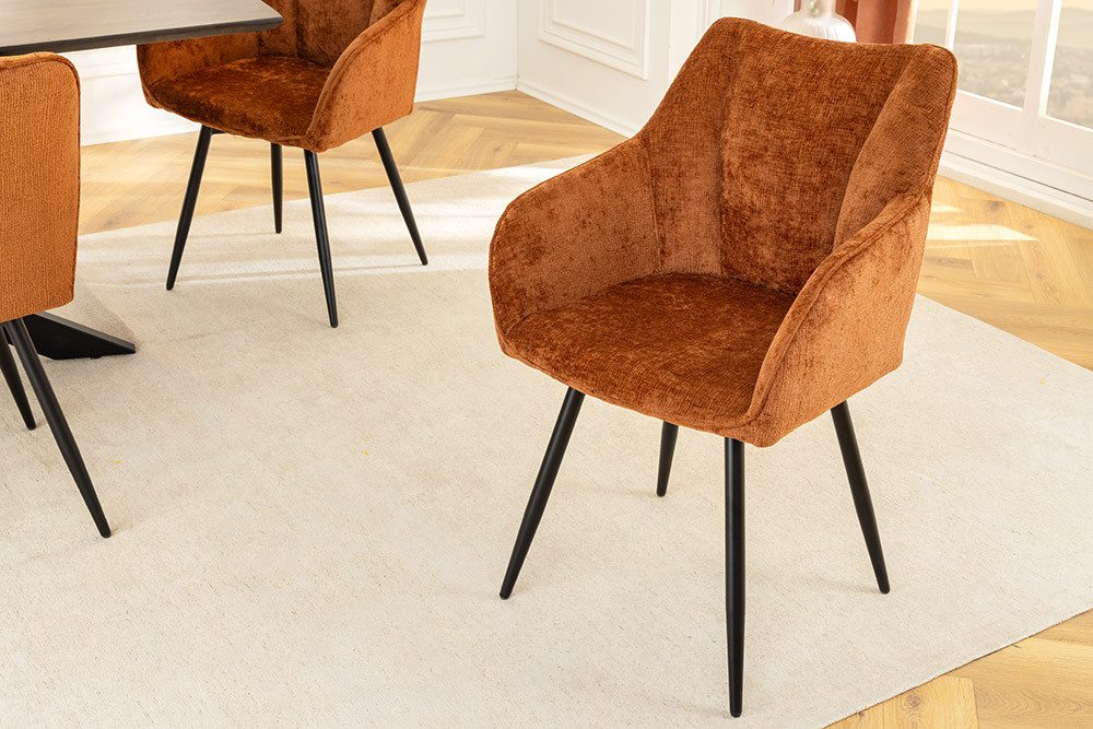 riess-ambiente Esszimmerstuhl AVIGNON rost braun - Chenille, Metall-Füße, drehbar, mit Armlehne (Einzelartikel, 1 St), 360° Drehfunktion im Retro-Design – ideal für Esszimmer oder Büro