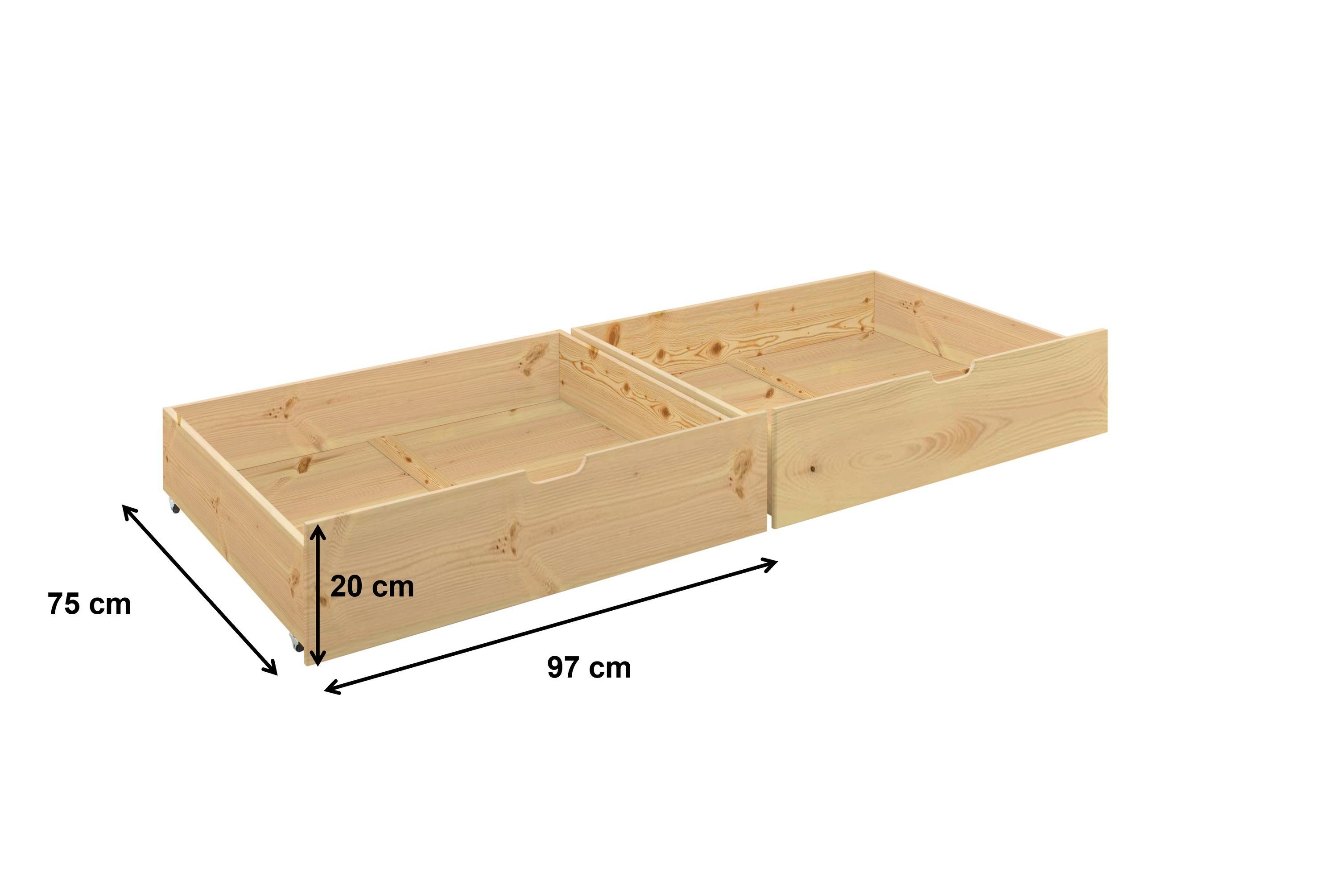 Kiefer 4 Bettschubkasten Alain Kindermöbel Rollen auf natur 24 massiv