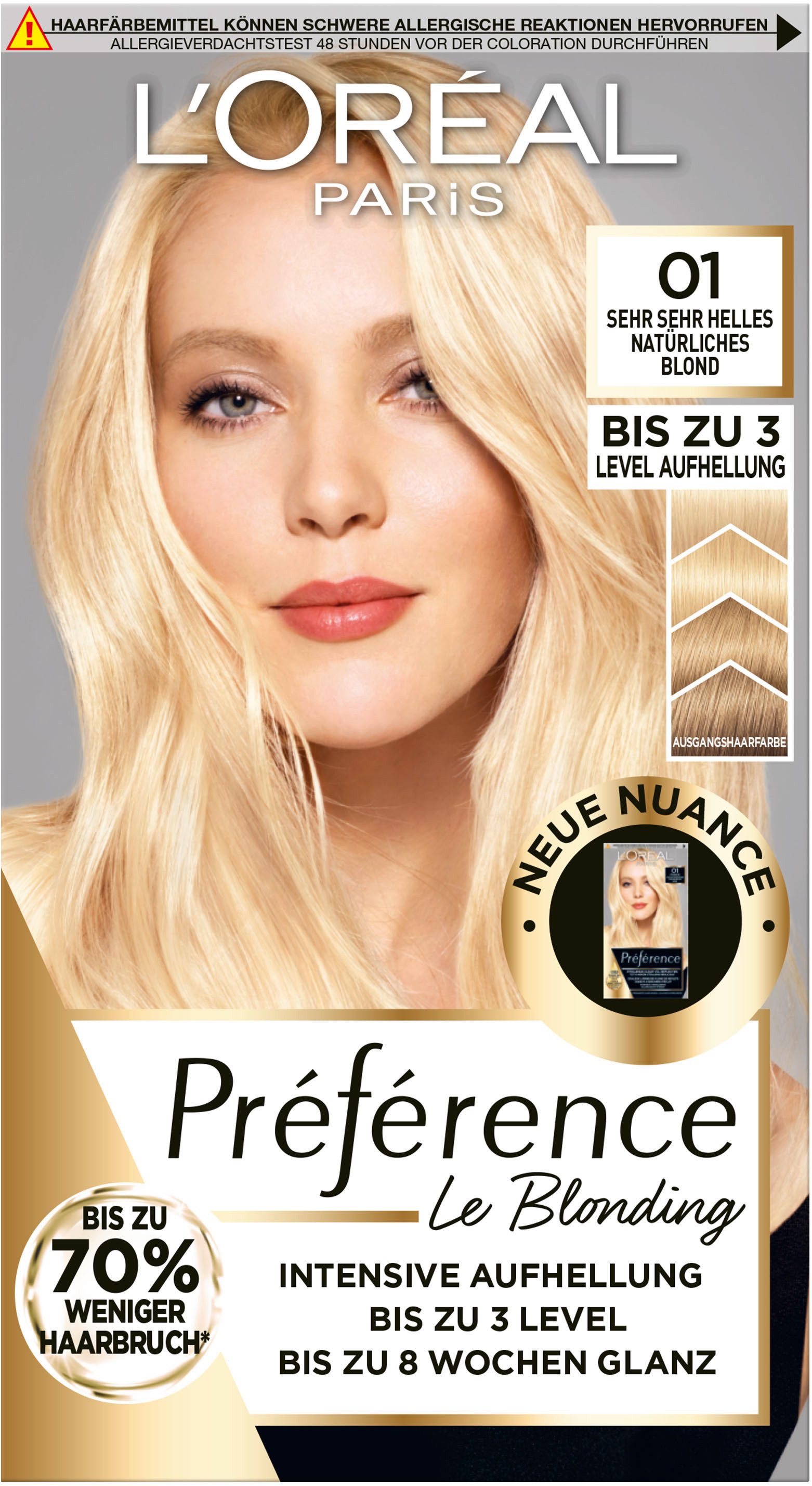 L'ORÉAL PARIS Coloration PRÈFÈRENCE HAARFARBE LE BLONDING, für blondes Haar, Creme-Textur, mit Wasserstoffperoxid