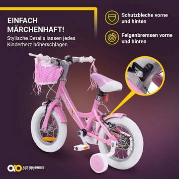 Actionbikes Motors Kinderfahrrad »12" Mädchen Kinder Fahrrad Princess, Pink Weiß«, 1 Gang, ohne Schaltung