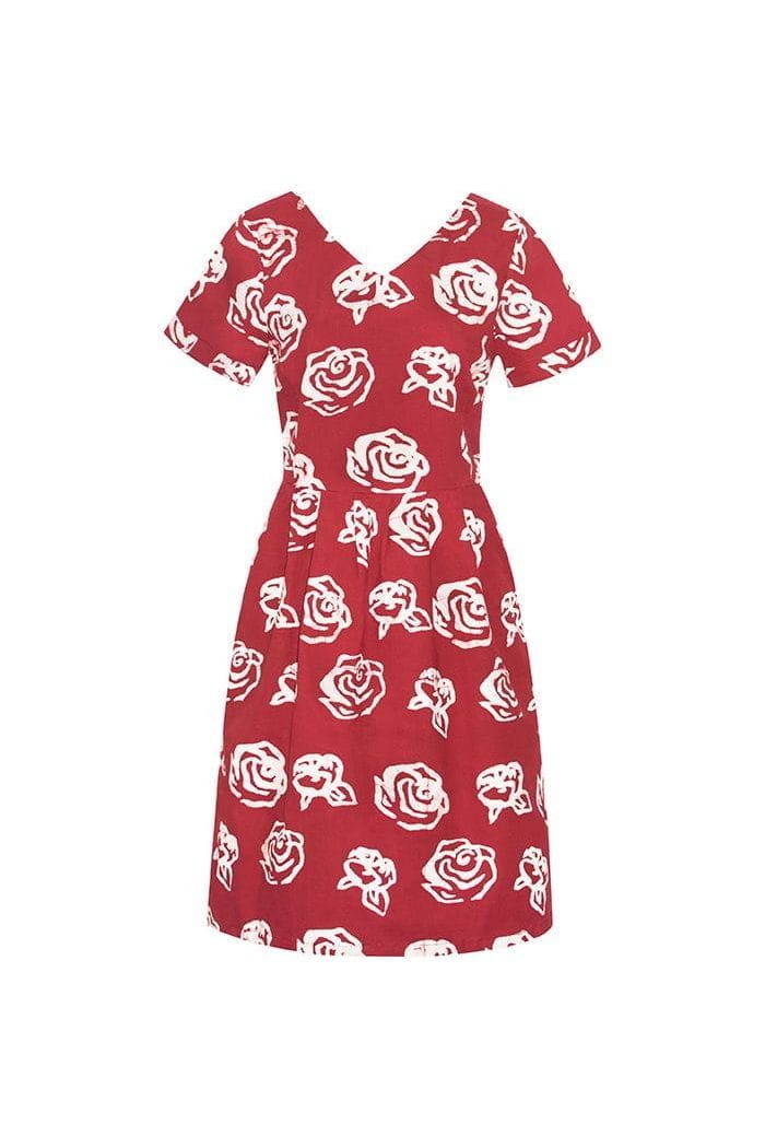 Global Mamas Sommerkleid Verona Dress - Roses Red - Rot Handgebatikt in Ghana · Unikat · Fair Trade zertifiziert (WFTO)