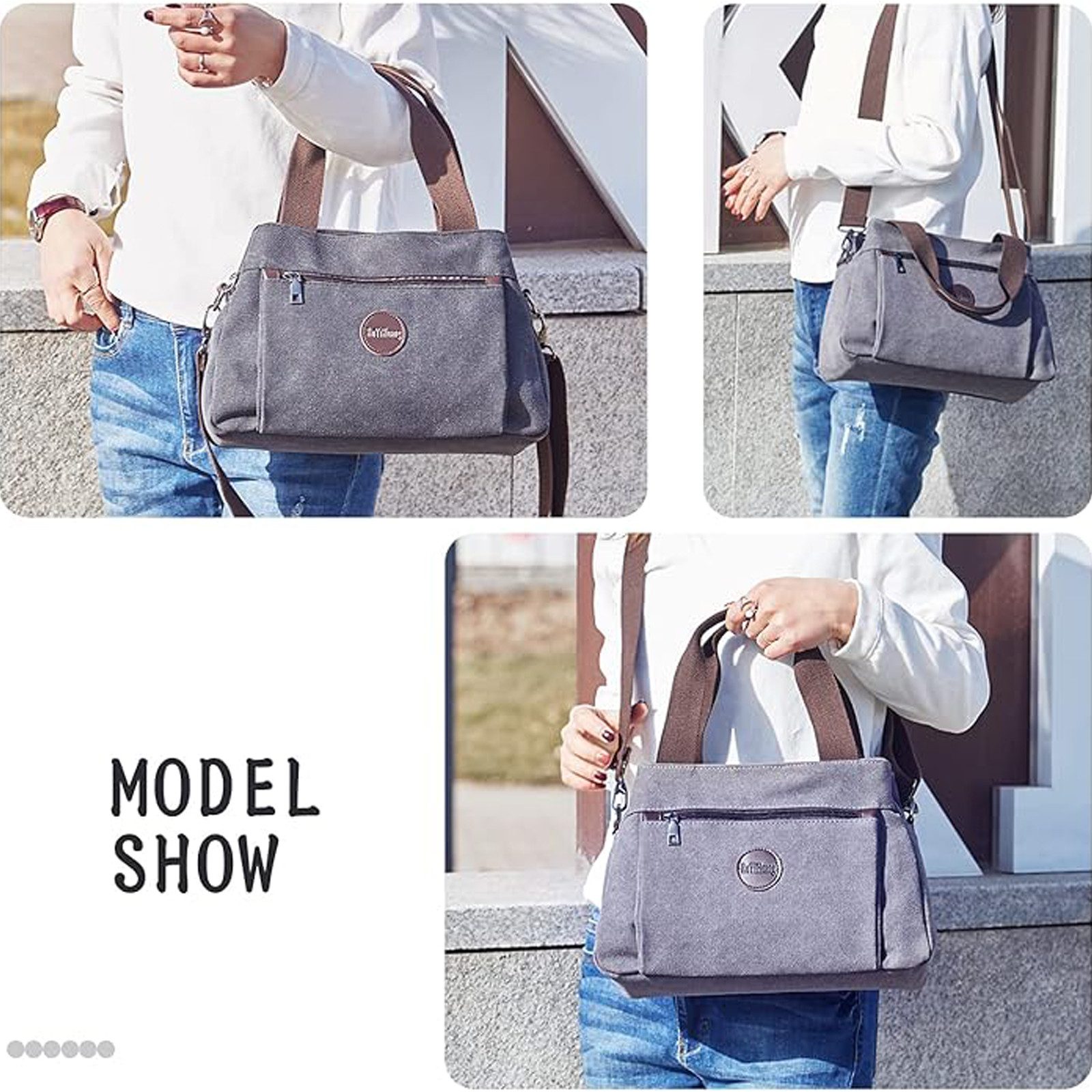 HAUSS SPOLE Schultertasche Damen Henkeltasche Tragetasche Aktentasche Tasche Shopper Leinen (1-tlg., 32 x 12 x 22 cm, 3 große Reißverschlusstaschen), für die Büroarbeit, die Schule, Reisen, Partys und den Strand