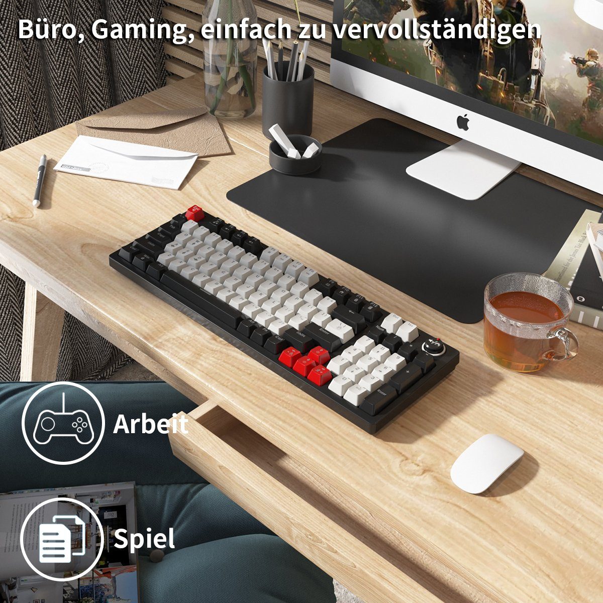 Dreifarbige Nicht (Zweifarbige RGB-Gaming-Tastatur Tastatur Echte schwarz Doppel- mechanische Gaming-Tastatur mit deutsche BUMHUM Kabe) Tastatur,RGB-Beleuchtung und