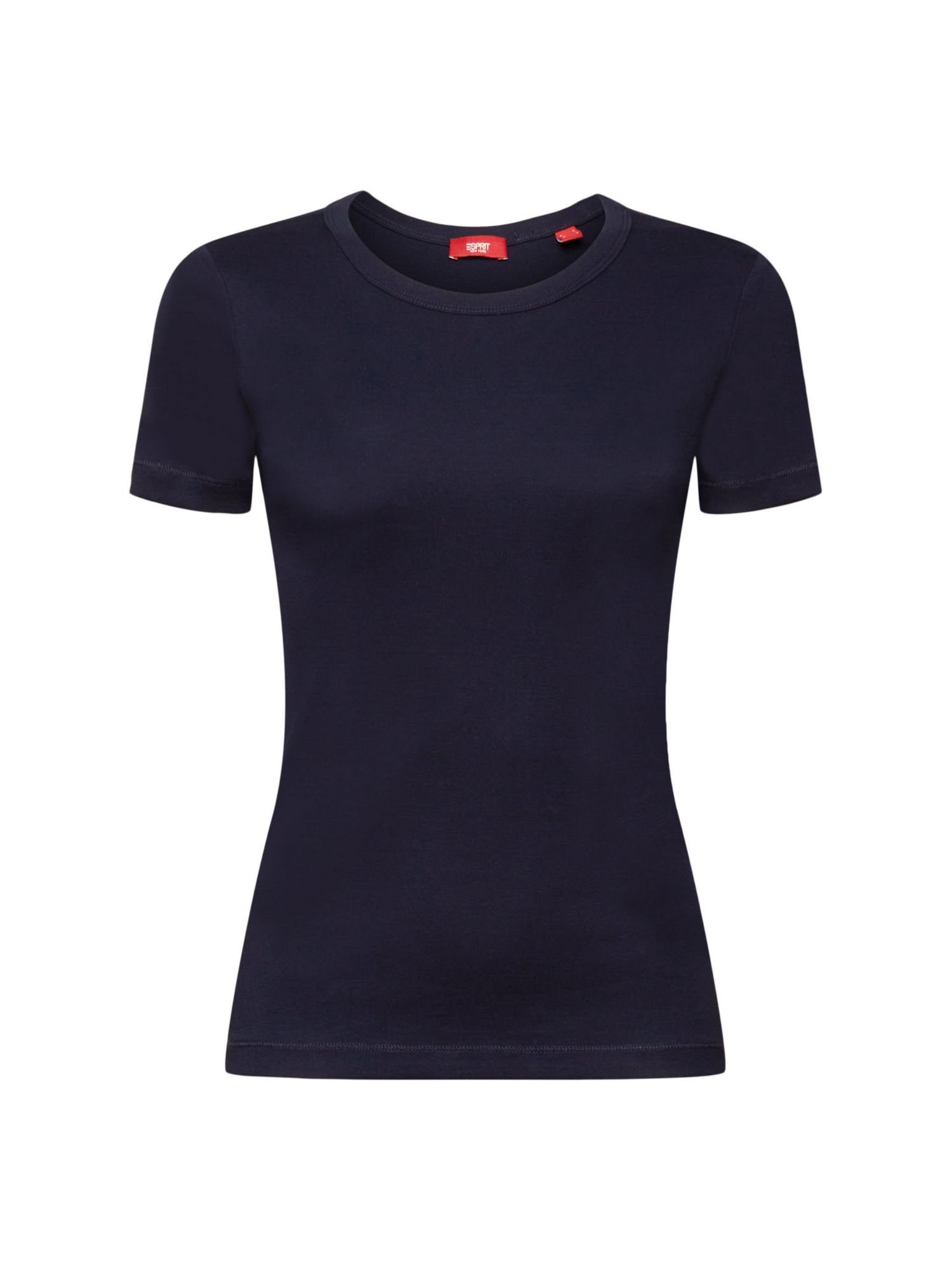 Esprit T-Shirt % Rundhals-T-Shirt, (1-tlg) 100 NAVY Baumwolle