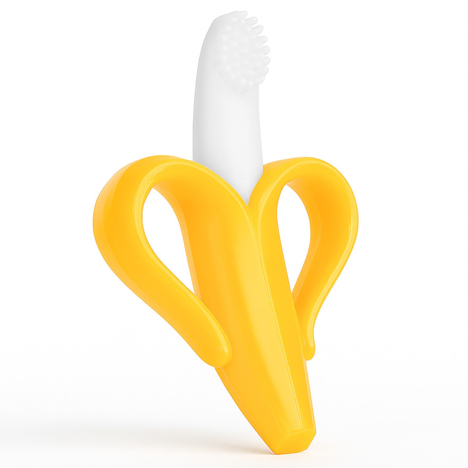 BabyHerz Beißring Baby Beißring Banane 2 in 1, Zahnungshilfe & Zahnbürste für Babys, Spielerisch zahnen – bunte Banane, 100 % BPA-frei & babyfreundlich