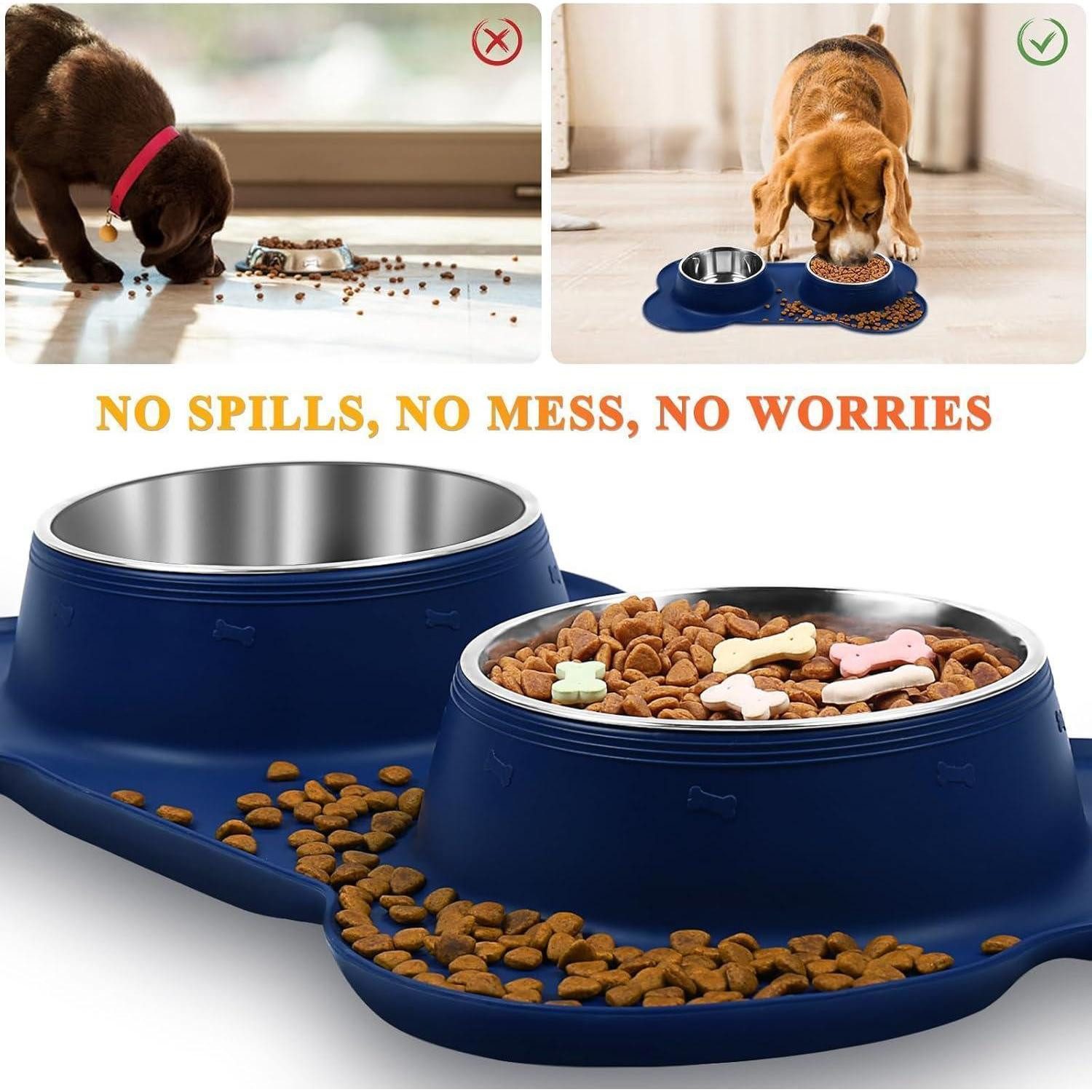 LuxusKollektion Napf-Set Hundenapf Splashfree Rutschfest Edelstahl Silikon 1310ml ea. Navy Blau