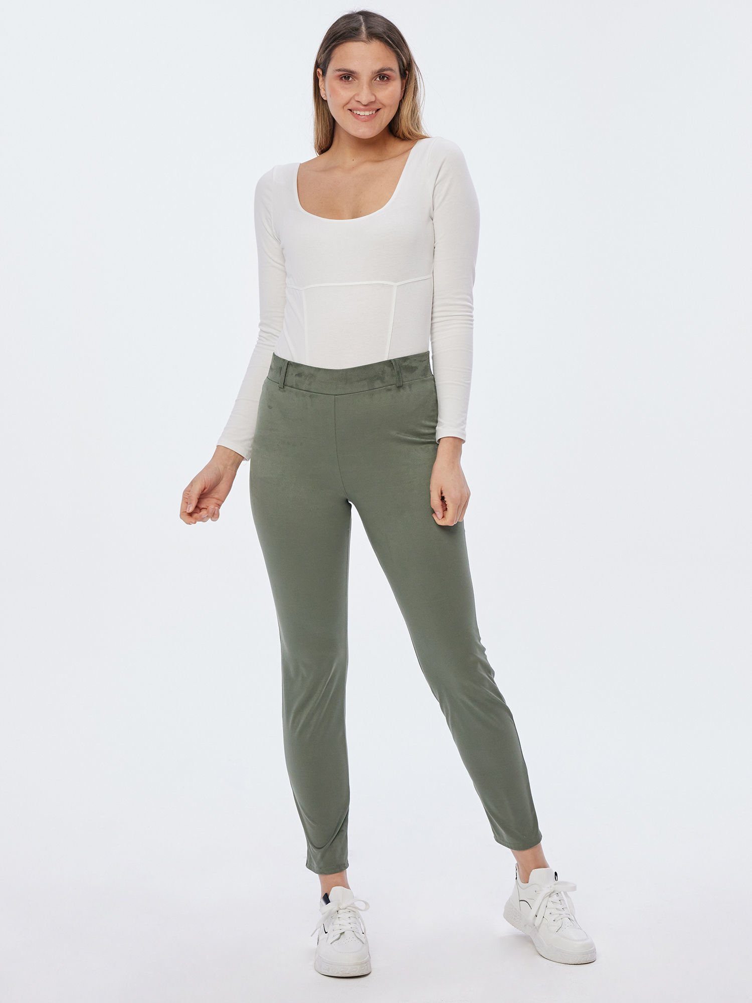 MONACO blue Lederimitathose elastisch khaki Gürtelschlaufen mit Leggings