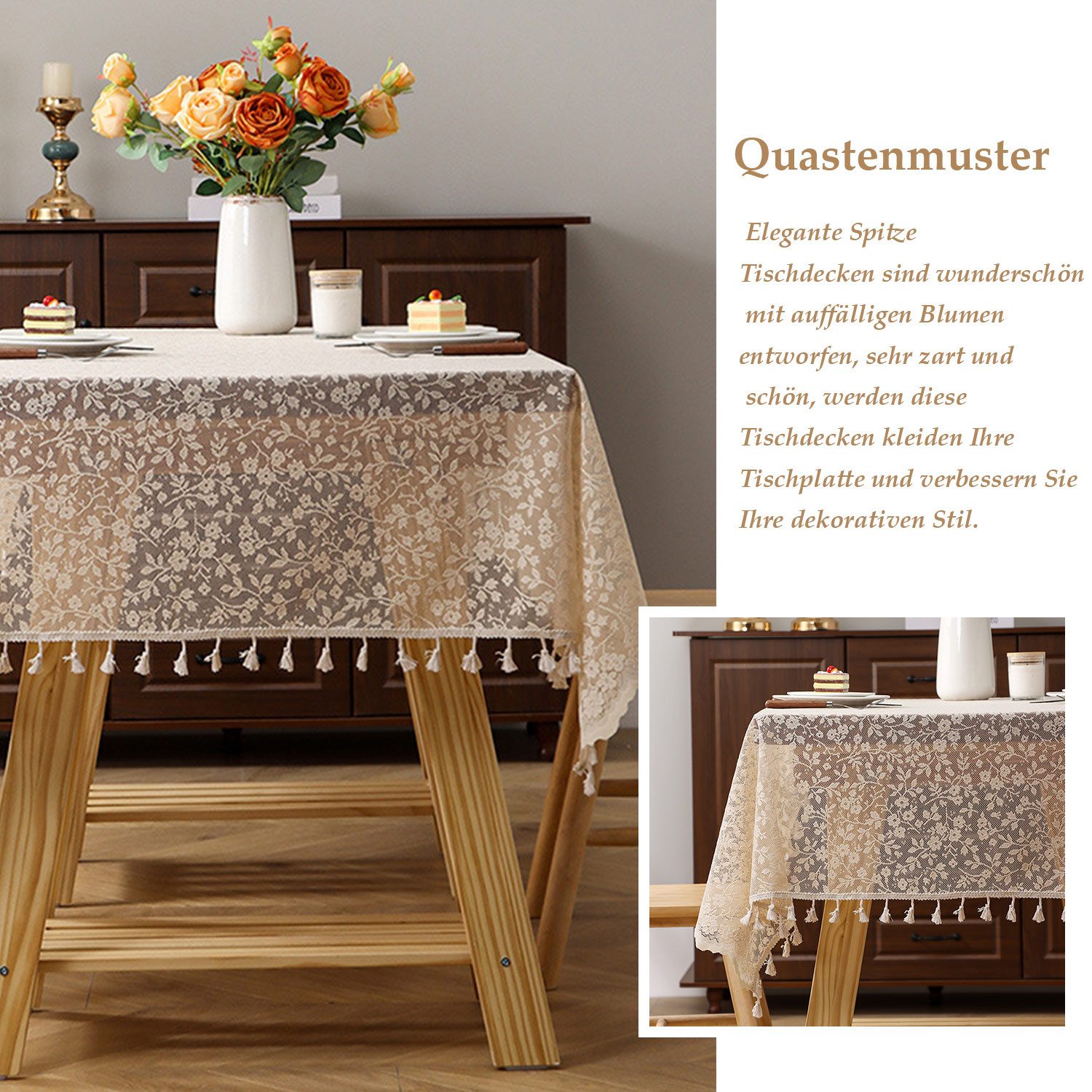 Refttenw Tischdecke Tischdecke Spitze,mit Quasten,pflegeleicht,fleckabweise günstig online kaufen