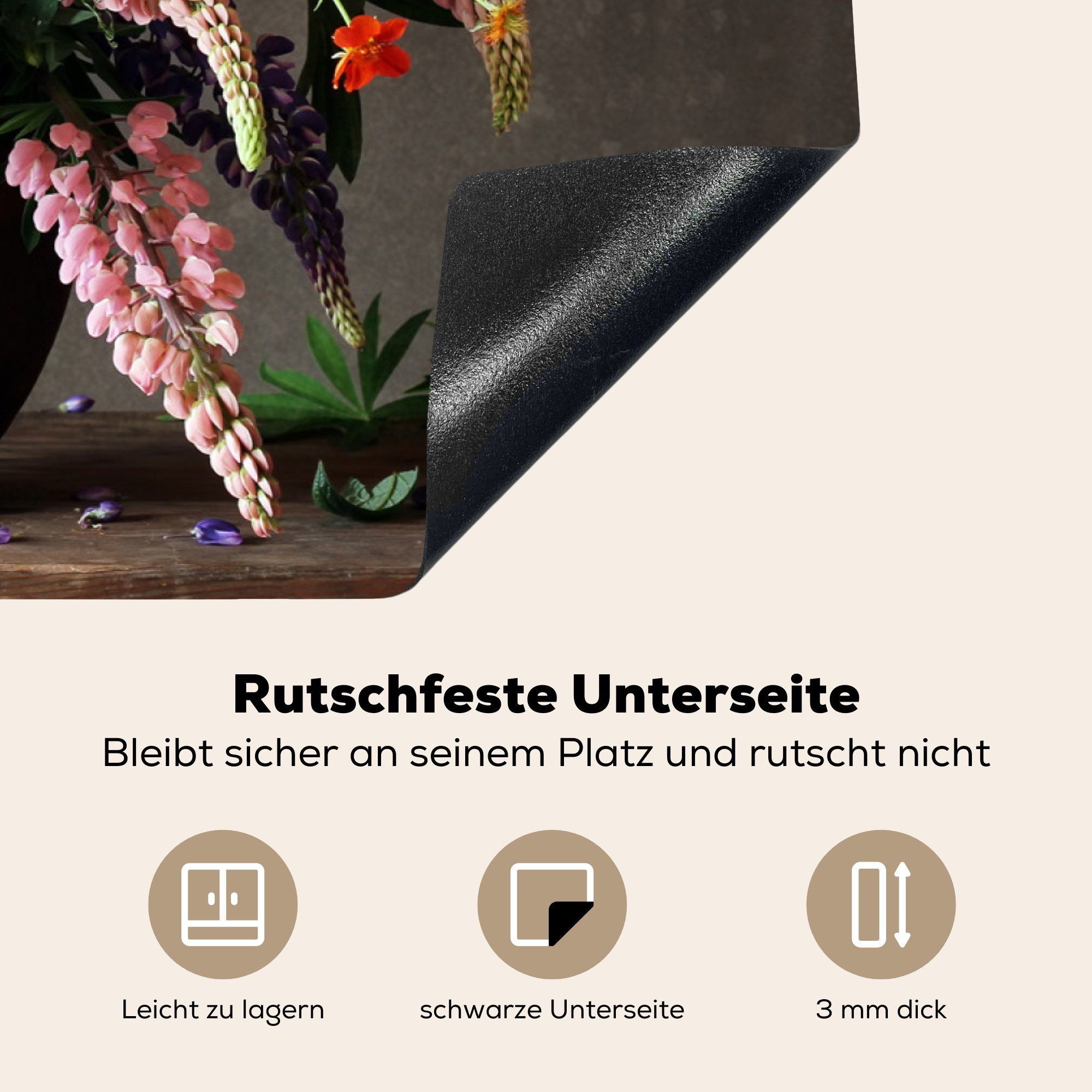 Herdblende-/Abdeckplatte MuchoWow Stilleben für (1 die - 81x52 küche, - Vinyl, Wein Induktionskochfeld Schutz Blumen, cm, Ceranfeldabdeckung tlg),