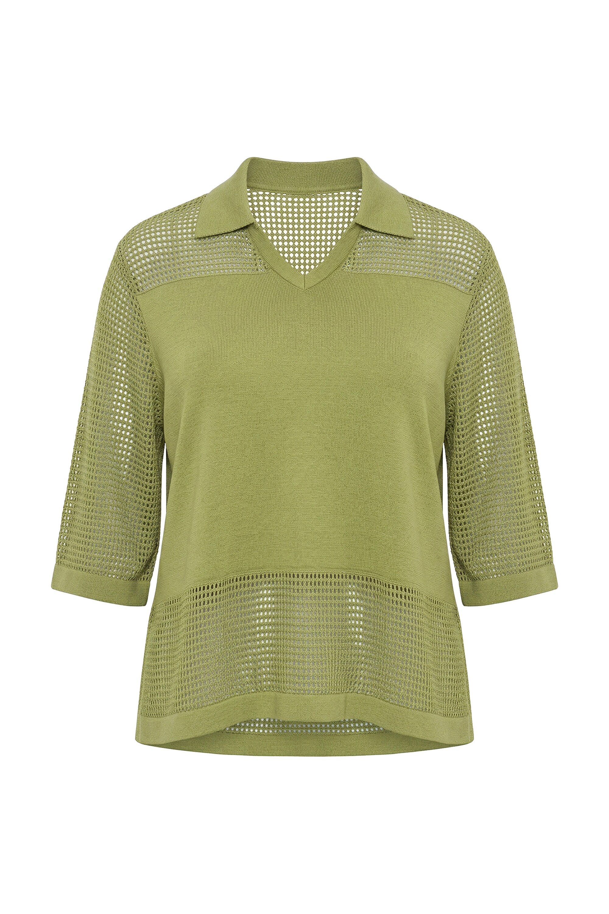 Strickpullover Strickshirt Lochstrick V-Ausschnitt Halbarm