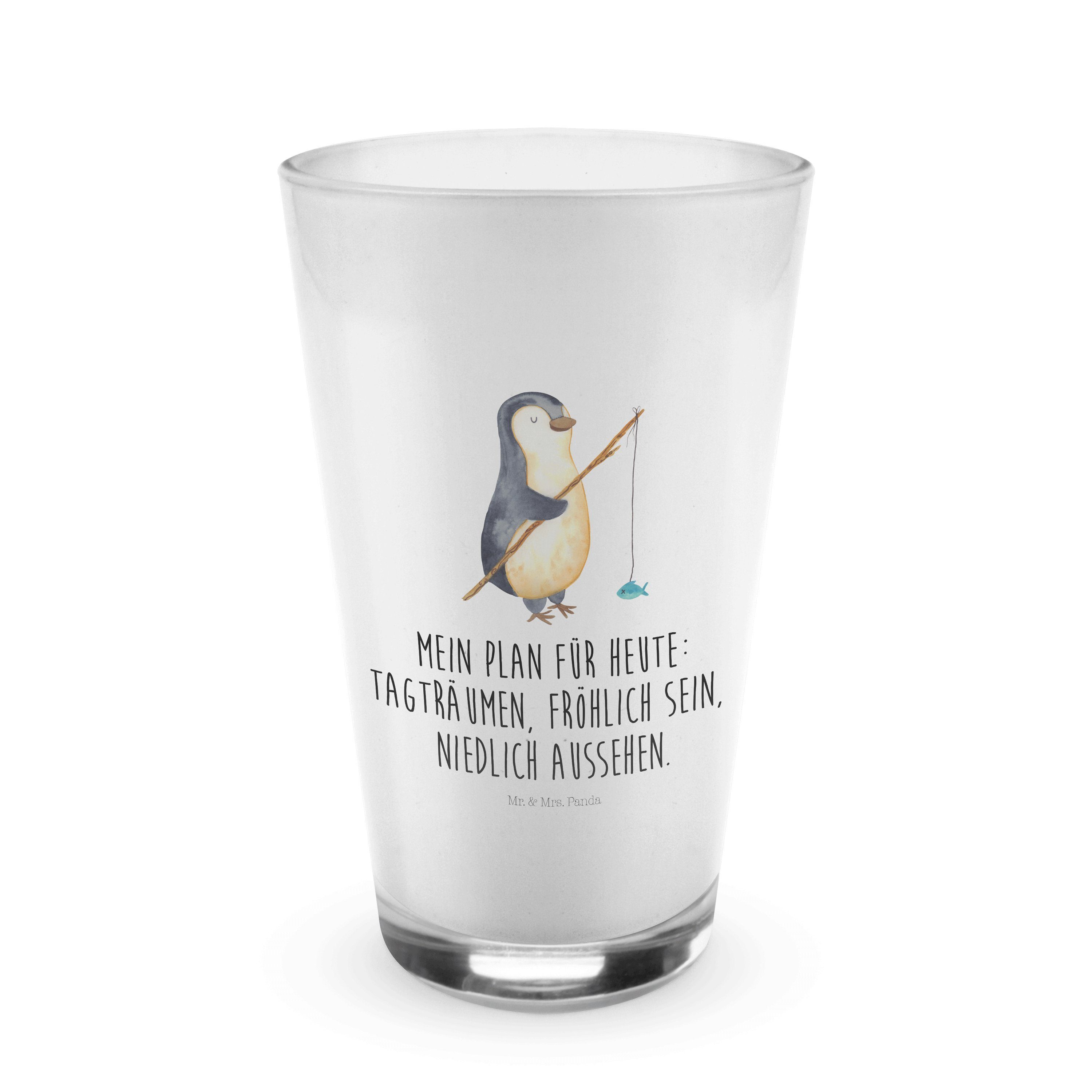 Mr. & Mrs. Panda Glas Pinguin Angler - Transparent - Geschenk, Cappuccino Tasse, Angel, Lat, Premium Glas