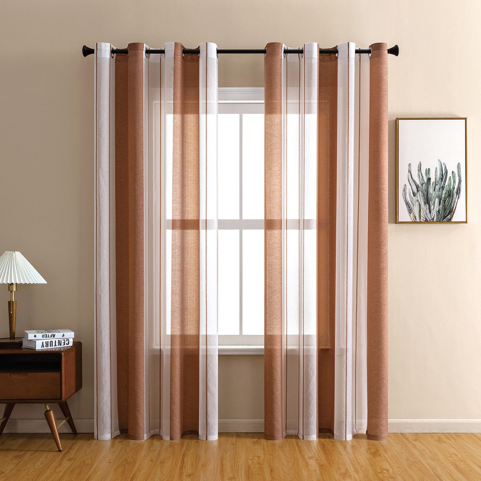 Jibenhome Schiebegardine 2 Stück Vorhang Gestreifter,Ösen Gardine,Voile Fensterschal, Transparente Scheibengardine