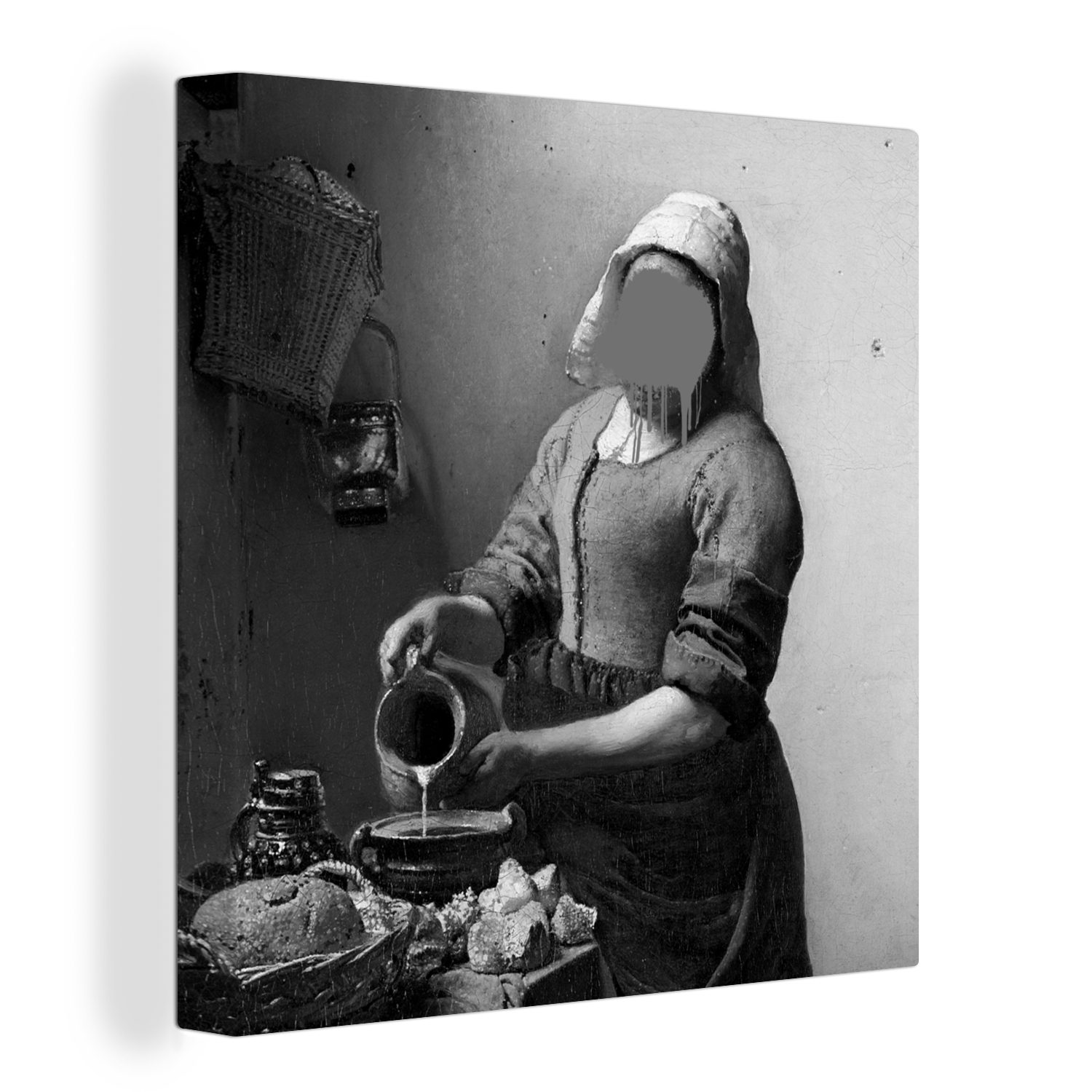 OneMillionCanvasses® Gemälde Das Milchmädchen - Johannes Vermeer - Schwarz und weiß, (1 St), Leinwand Bilder für Wohnzimmer Schlafzimmer bunt