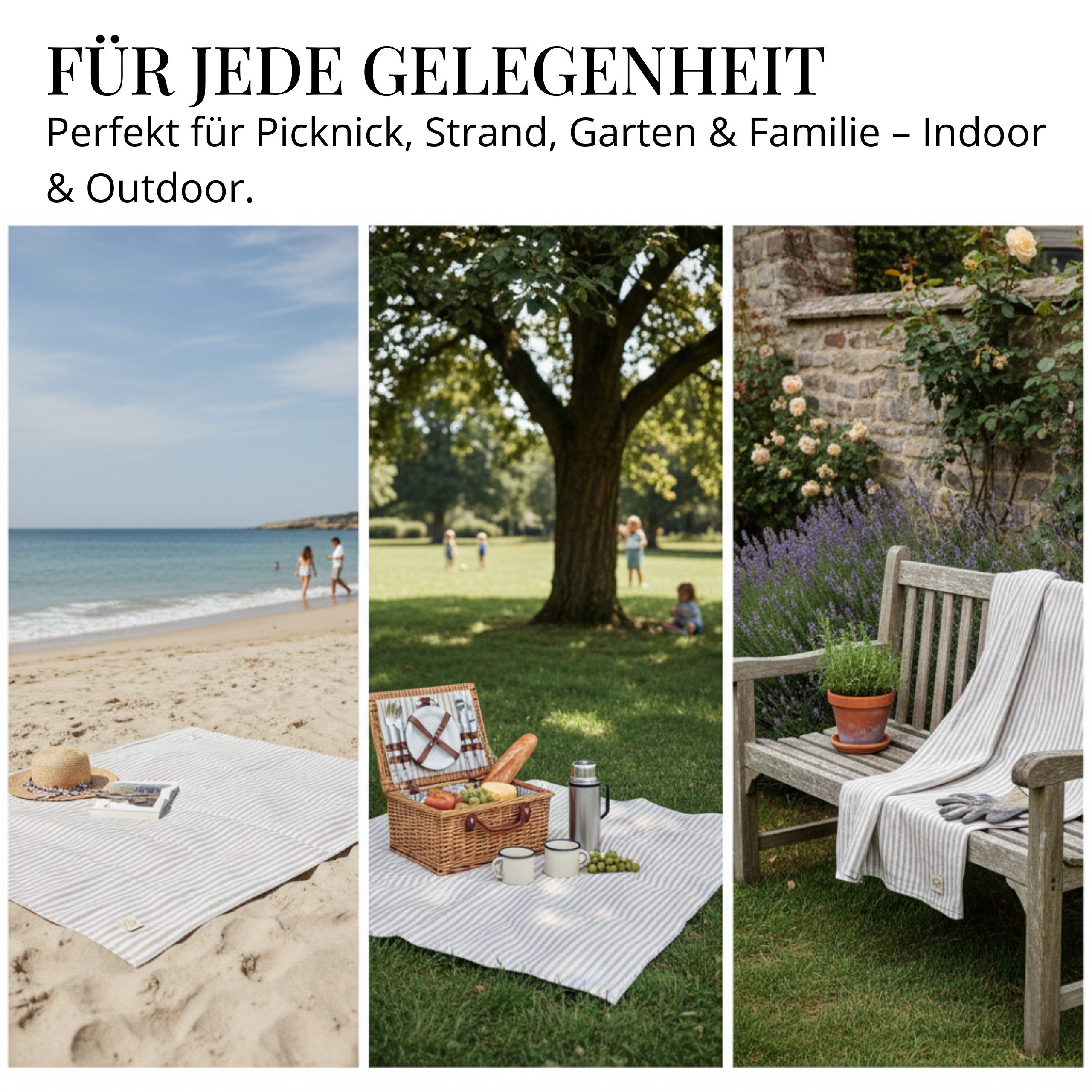 Picknickdecke waschbar, Picknickdecke 140x200cm, Picknickdecke beige, LIVLIG