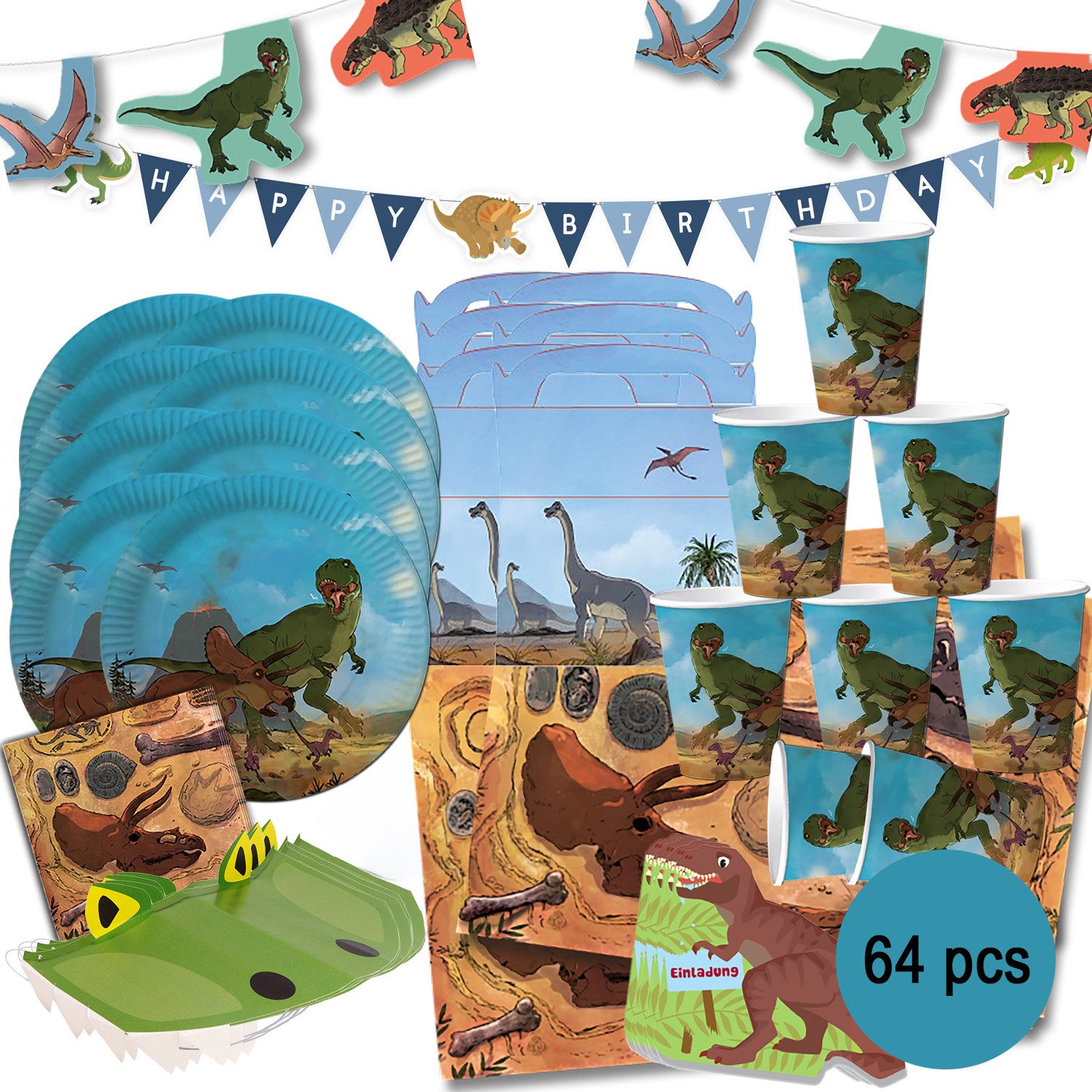 dh konzept Papierdekoration T-Rex Dinosaurier XXL Party Deko Set für Kindergeburtstage