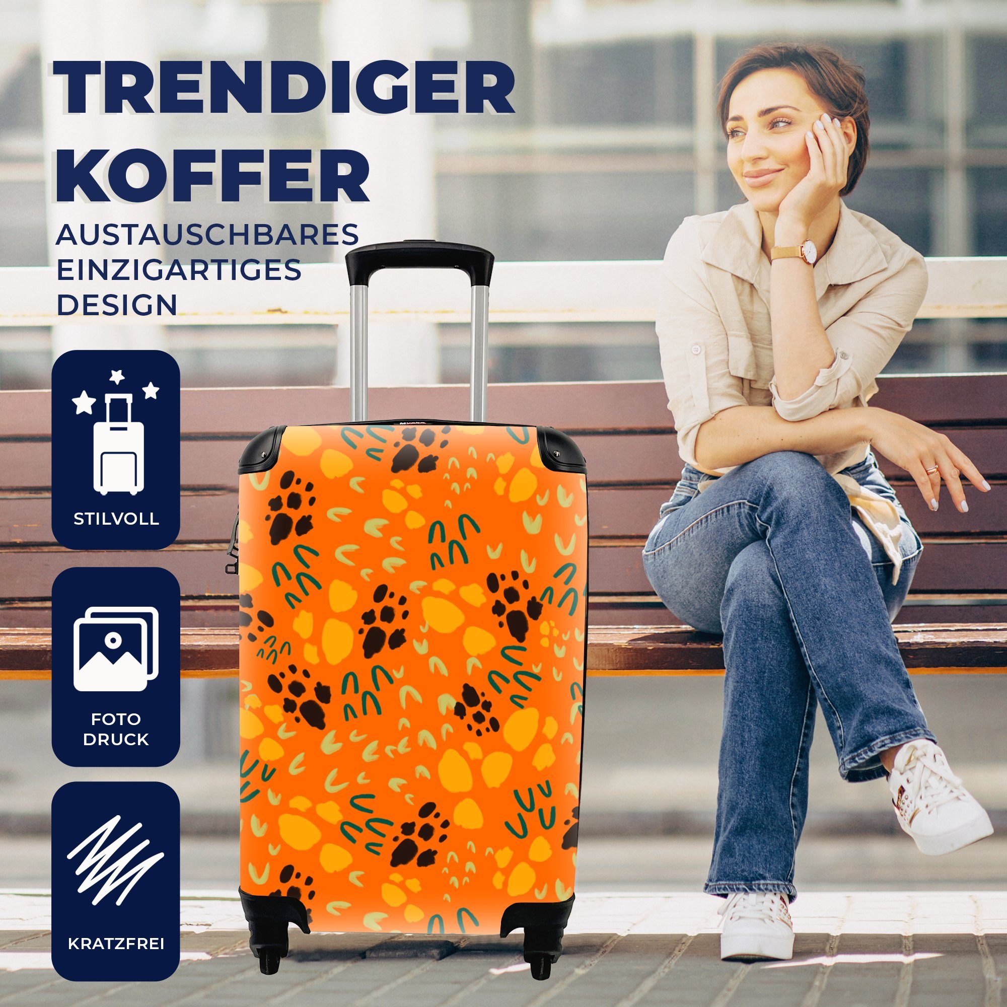 Sporen Trolley, rollen, Handgepäck Muster, Reisekoffer MuchoWow Ferien, - für mit Reisetasche - Rollen, 4 Orange Handgepäckkoffer