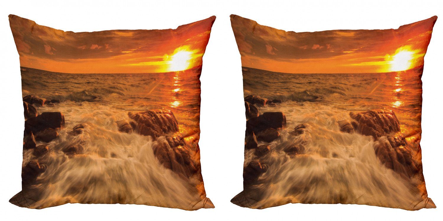 Kissenbezüge Modern Accent Doppelseitiger Digitaldruck, Abakuhaus (2 Stück), Seestück Ozean mit Felsen bei Sonnenuntergang | Kissenbezüge
