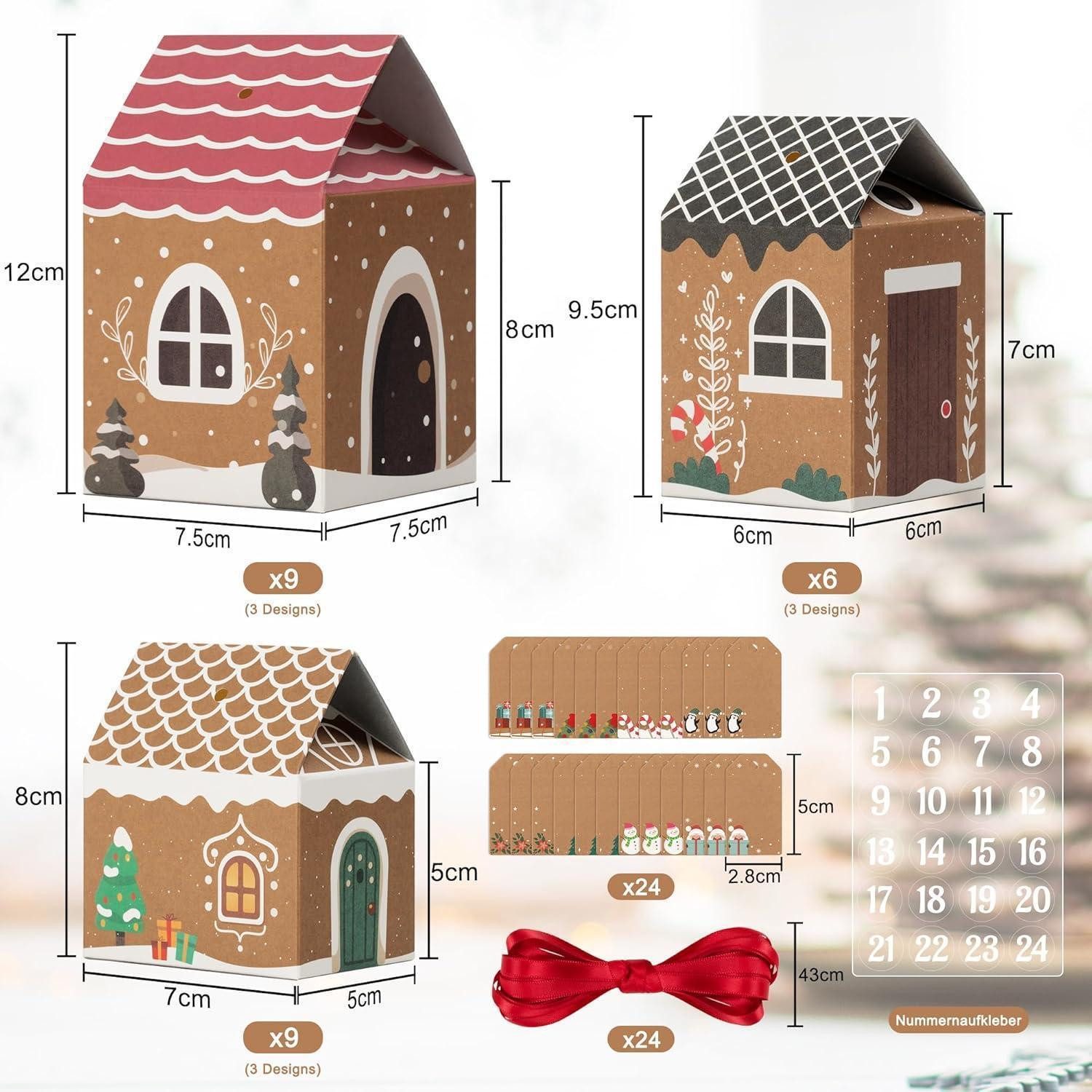 LuxusKollektion DIY-Adventskalender Adventskalender DIY 24 Häuschen mit Zahlenaufklebern wiederverwendbar
