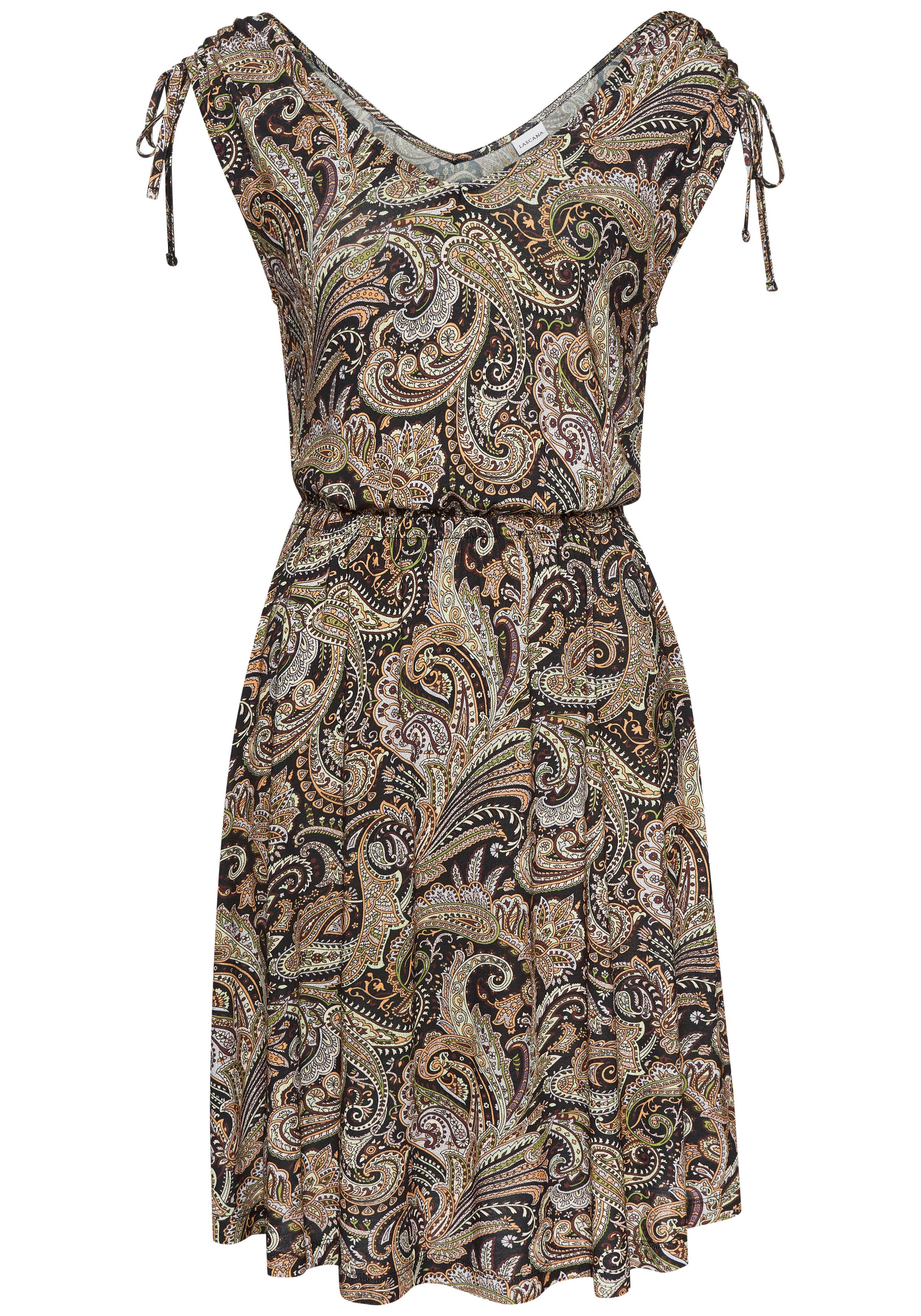 LASCANA Jerseykleid mit Bändern an den Trägern, Alloverprint günstig online kaufen