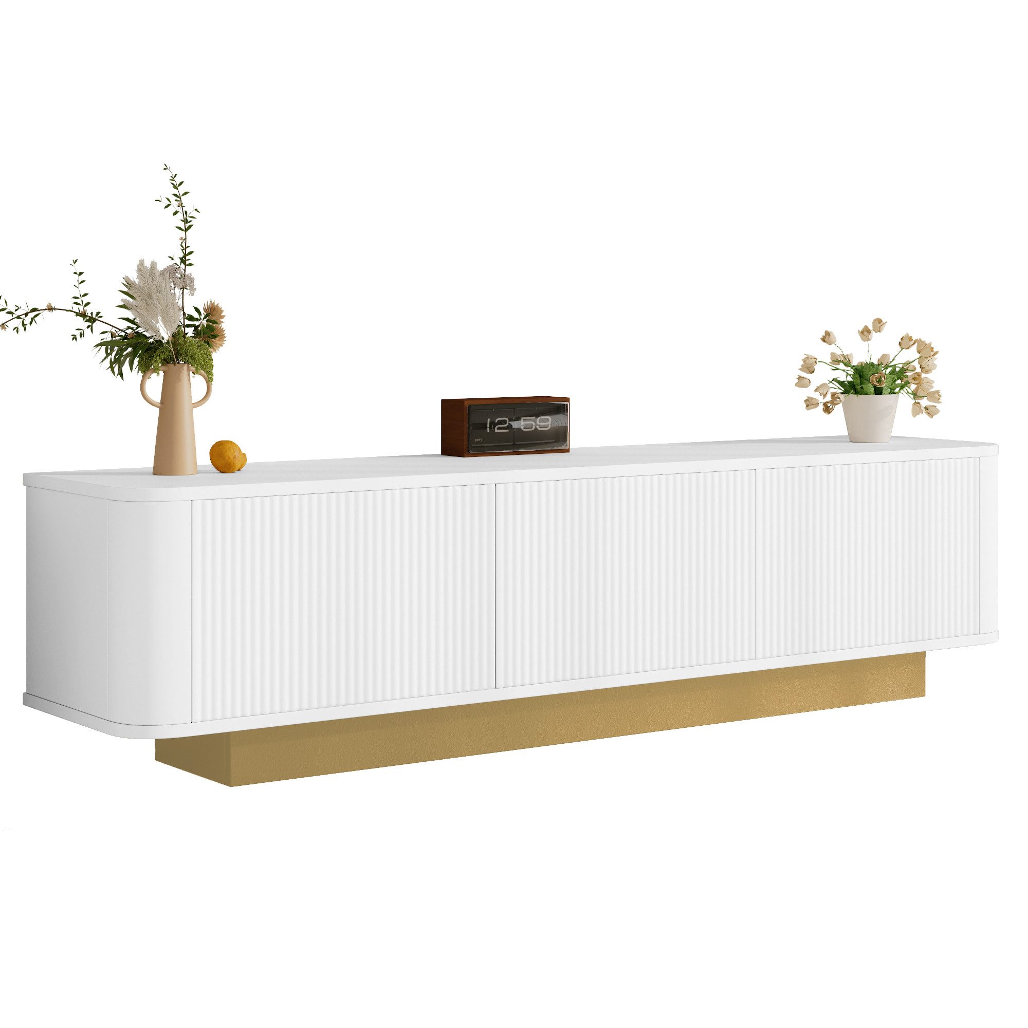 OKWISH Lowboard mit Stauraum (TV-Board, Wohnzimmermöbel, 1 St., Kabelmanagement, Texturfront), Abgerundetes Design