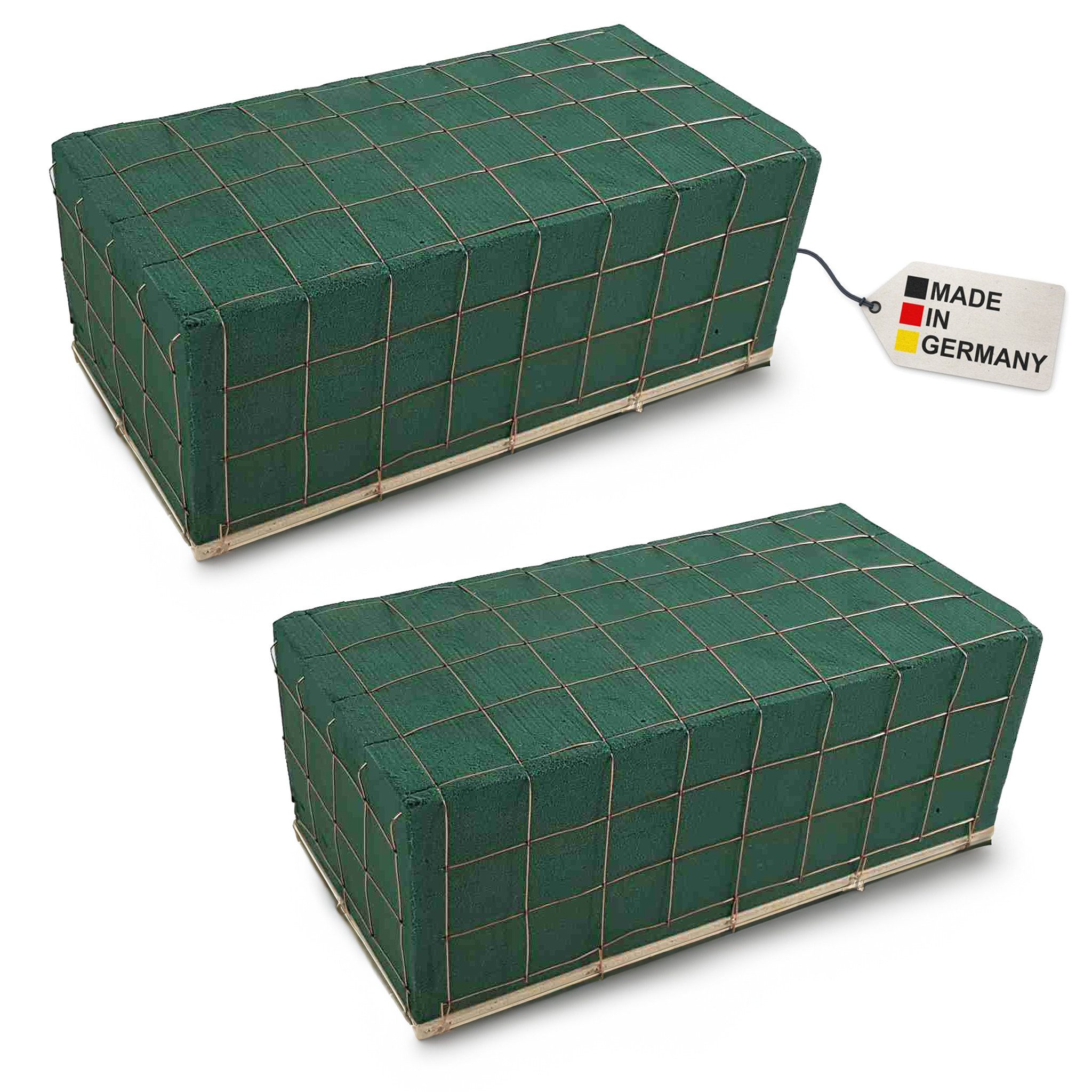 matches21 HOME & HOBBY Schaumgummi Blumen Steckmasse mit Draht-Gitter, Holzboden - 2x ganzer Ziegel, Steckschaum Raquette zum Stellen Hochzeit Blumen-Gestecke Tisch-Deko