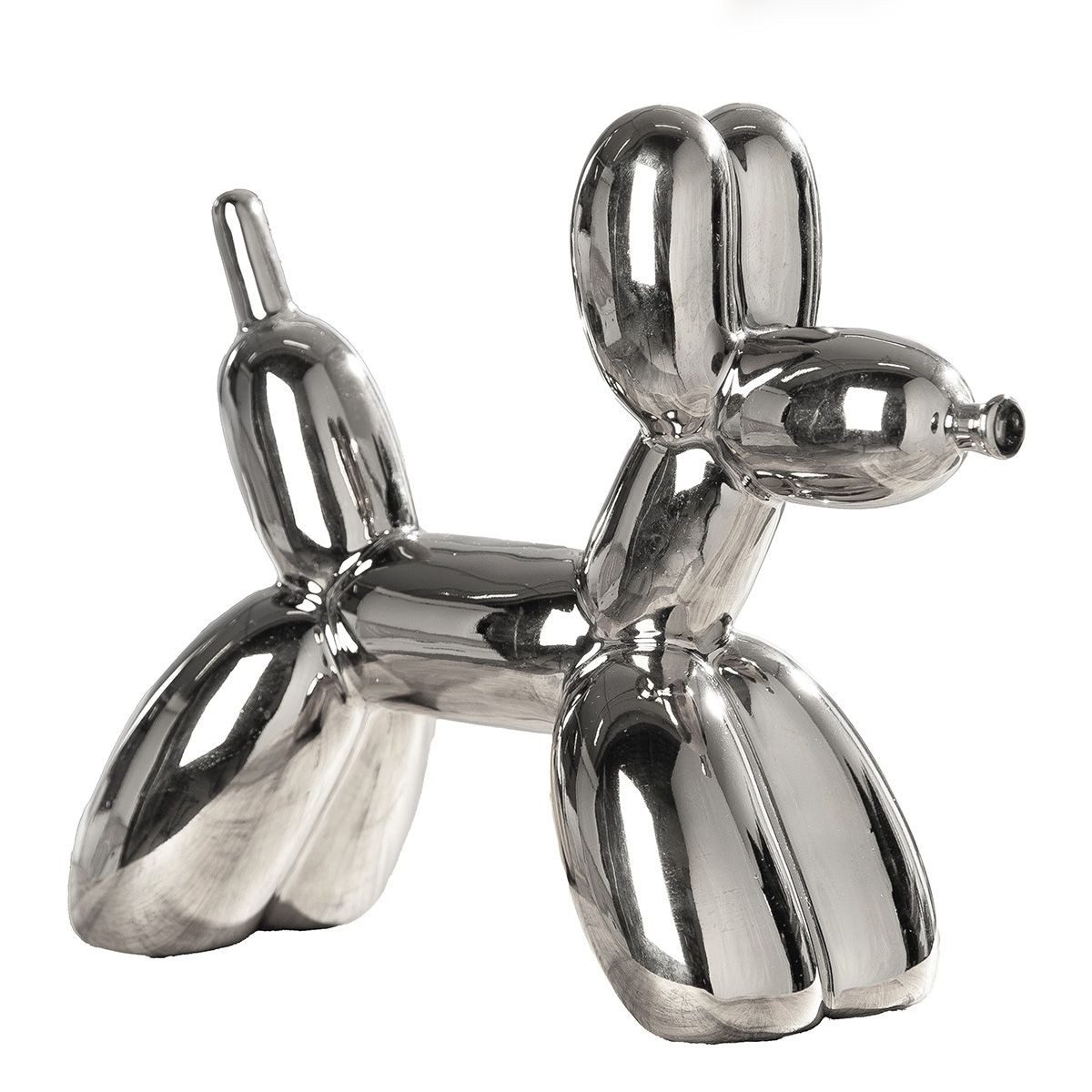 Tierfigur Dekofigur Ballonhund aus Keramik in Silber 20cm Modernes Design