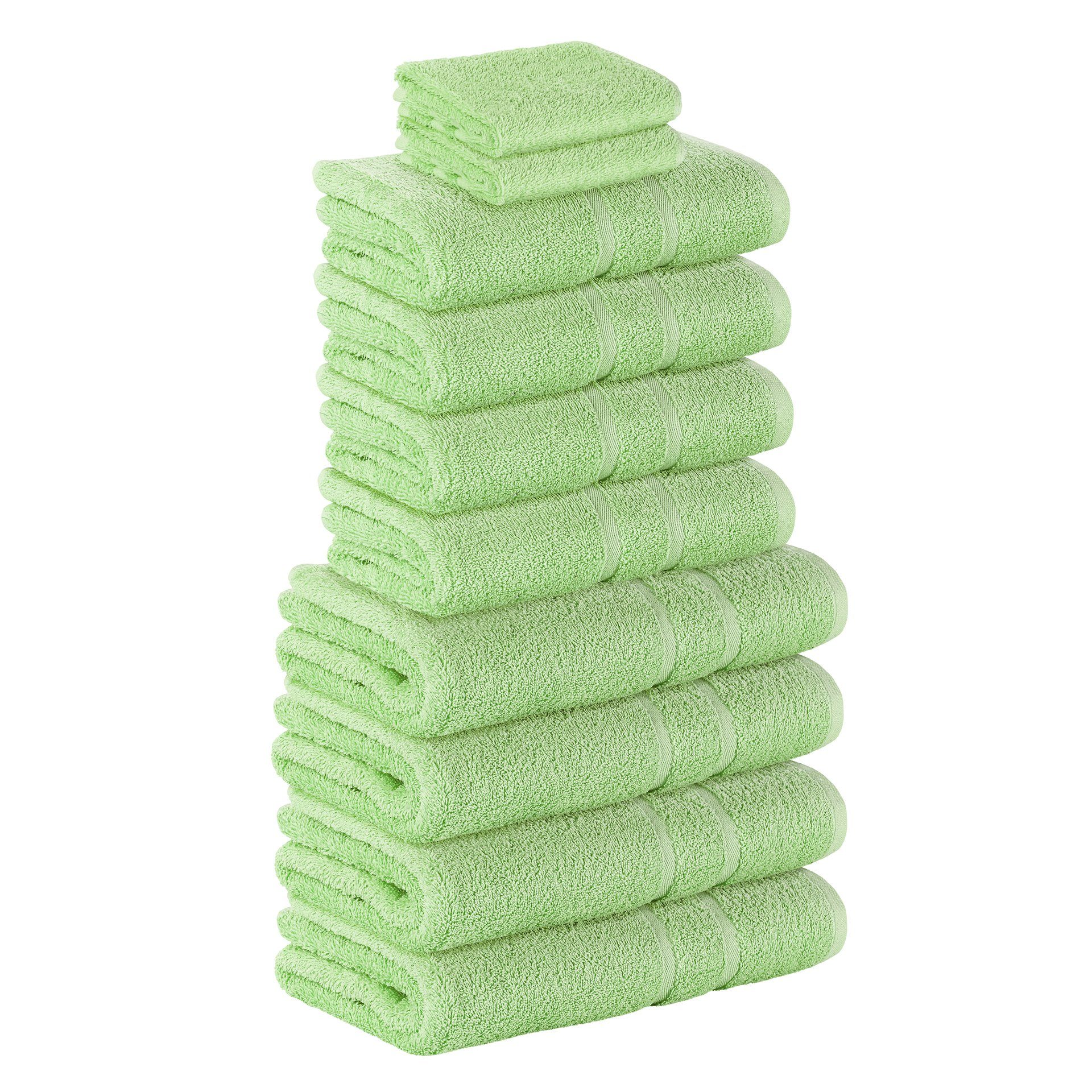 StickandShine Handtuch Set 2x Gästehandtuch 4x Handtücher 4x Duschtücher als SET in verschiedenen Farben (10 Teilig) 100% Baumwolle 500 GSM Frottee 10er Handtuch Pack, (Spar-set), 100% Baumwolle 500 GSM Hellgrün