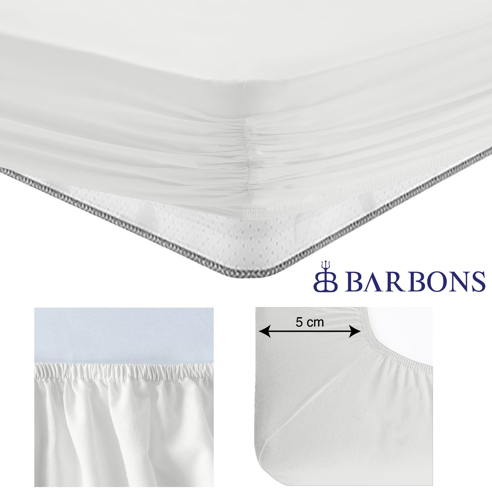 BARBONS Spannbettlaken Jersey Bettlaken, 145 g/m² Spannbetttuch, bis zu 25cm Höhe, Topper, Jersey aus 100% Baumwolle, Gummizug: rundum, (1 Stück), Rundumgummi,  – Bild 4 von 5