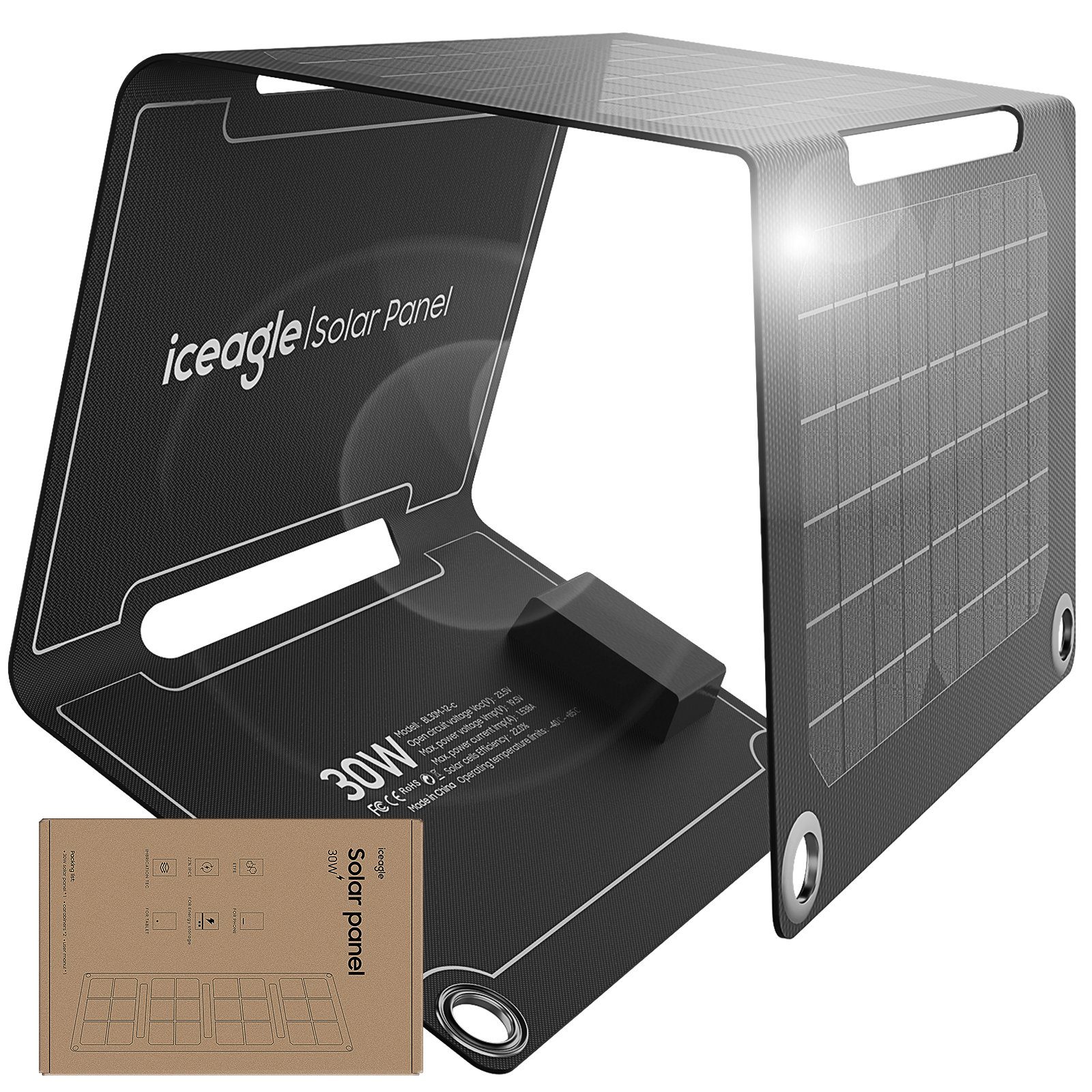 Aoucheni Solaranlage Solarladepanel PV tragbar faltbar mobiler Stromladecomputer, 30,00 W, (Kälte- und hitzebeständig, Tragbar und leicht zu transportieren), Unbesorgt reisen und aufladen