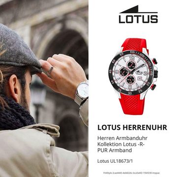 Lotus Quarzuhr LOTUS Herren Uhr Sport 18673/1 PU Quarz, (Analoguhr), Herrenuhr rund, groß (ca. 45mm) PURarmband rot