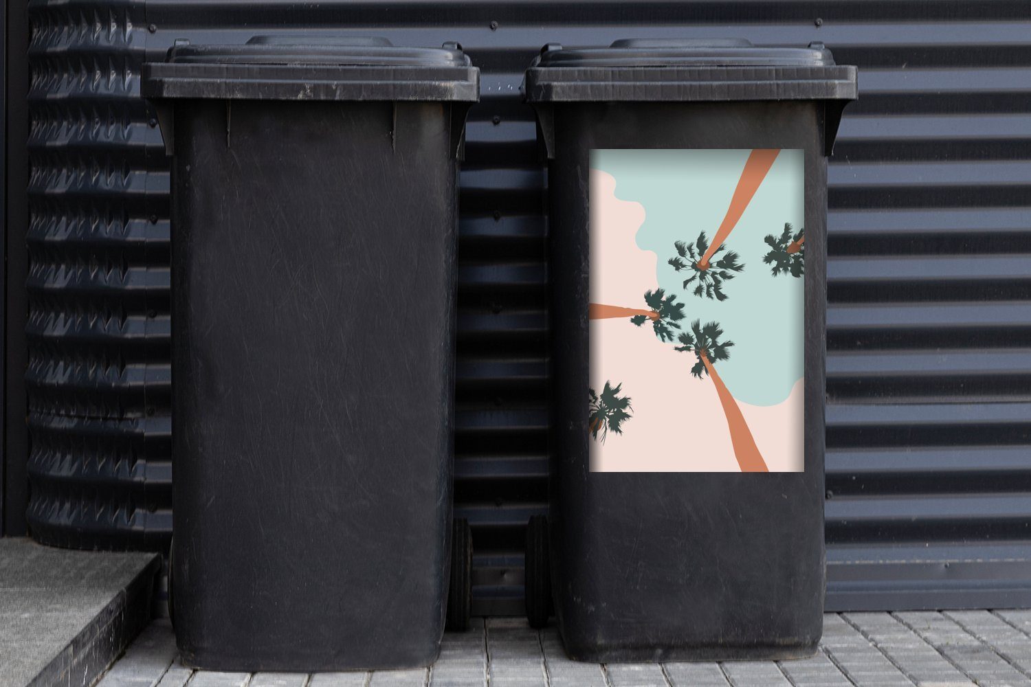 Palmen Sommer Mülltonne, Mülleimer-aufkleber, - Sticker, - Pastell Container, MuchoWow (1 Abfalbehälter Wandsticker St),