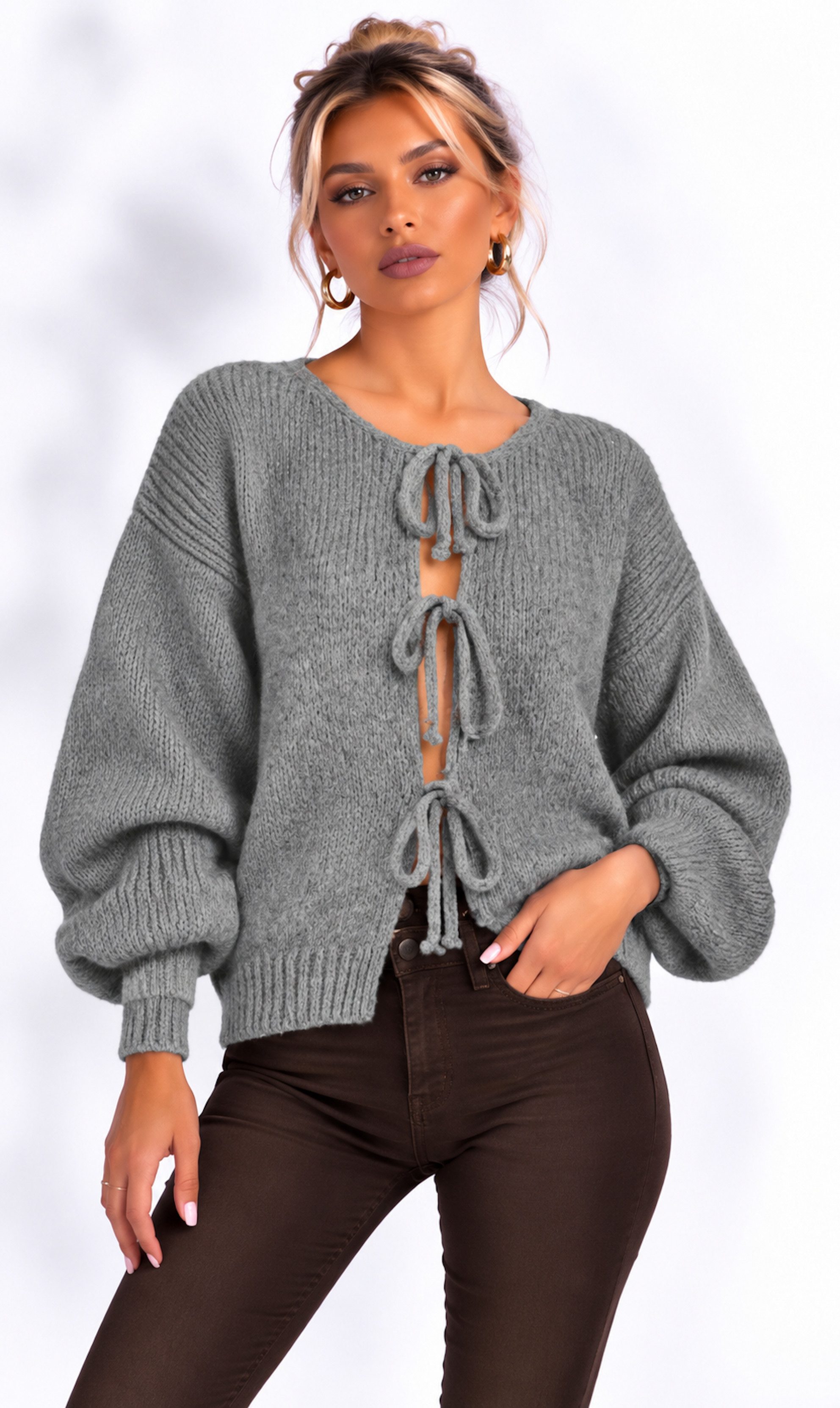Worldclassca Cardigan WORLDCLASSCA Damen Cardigan Oversize Strickjacke mit Schleife Fashion Neue Kollektion - Stilvolle und gemütliche Strickmode für Damen
