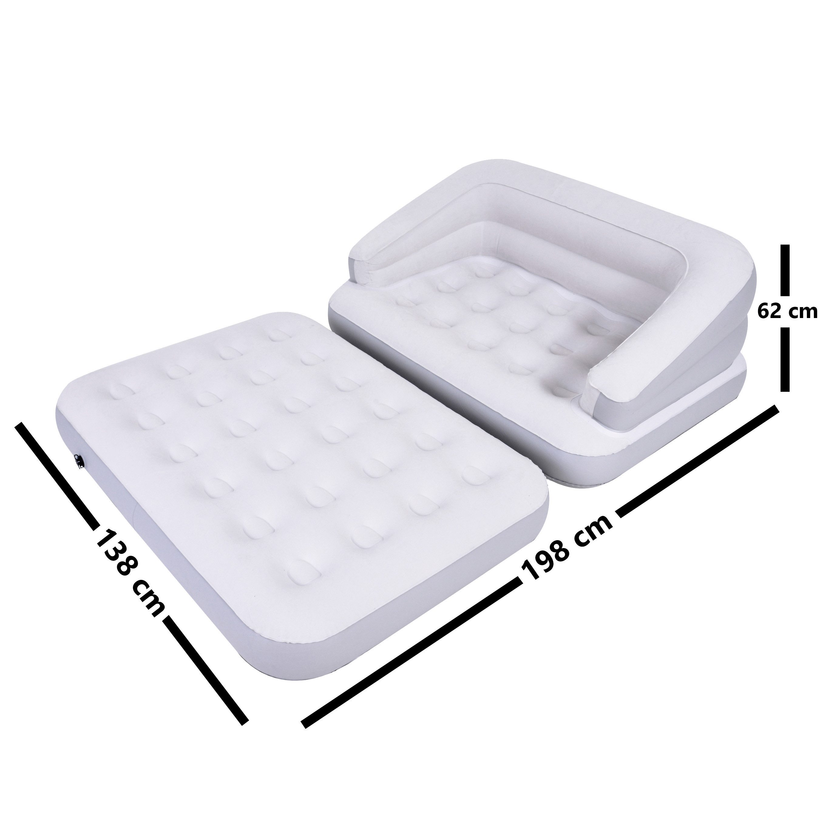 Avenli Luftsofa aufblasbares Sofa 198 x 138 x 62 cm, (Einzelpack, 1-tlg., Inklusive Reparaturaufkleber), wandelbar zum Doppel Luftbett aufblasbar, weiß-grau – Bild 4 von 5