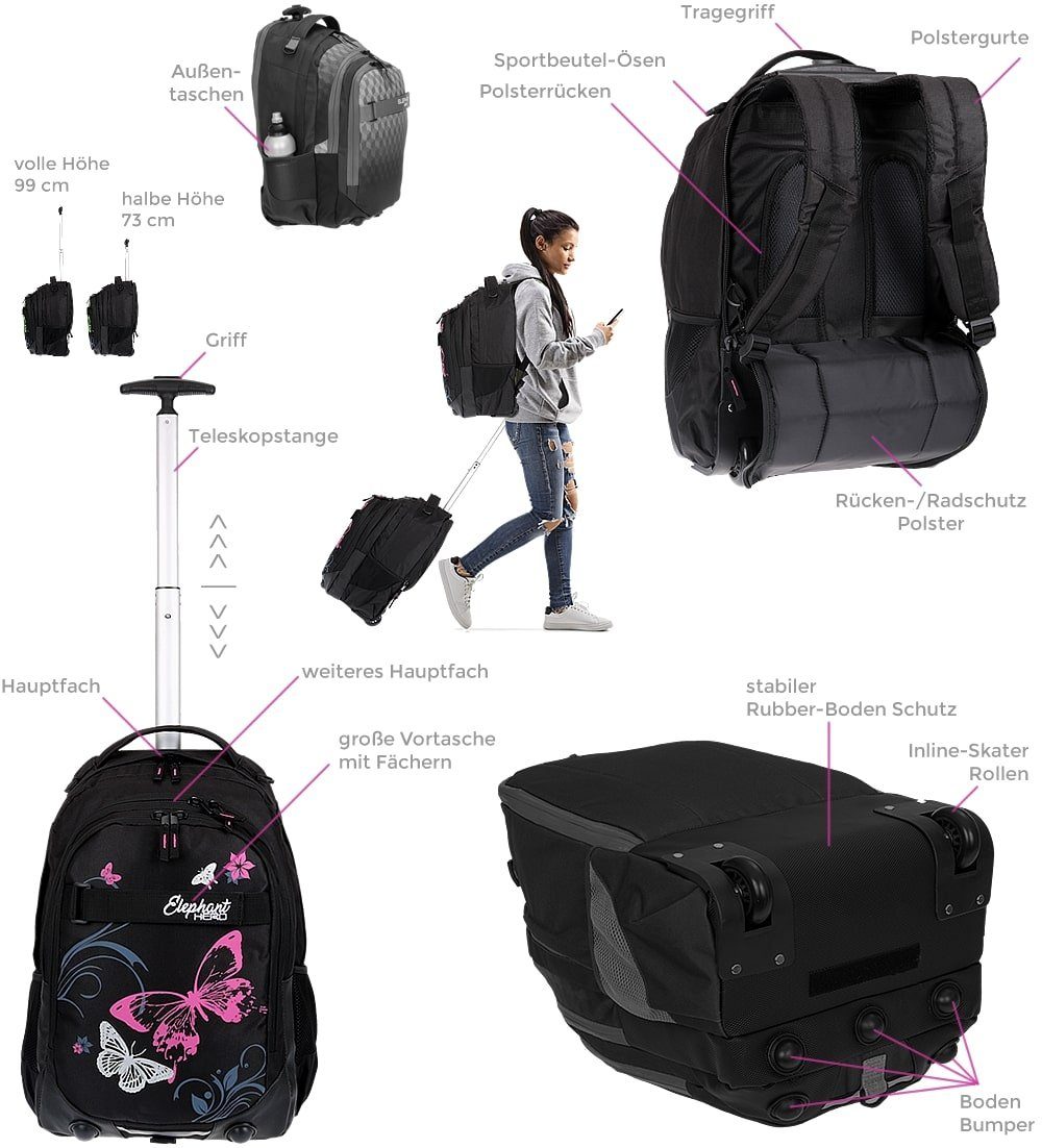 ELEPHANT Schulrucksack Schultrolley Trolley Hero Signature Schulrucksack (3 Teile Set), Rucksacktrolley Schule Rucksack Trolly, Sporttasche, Mäppchen Box +tsm