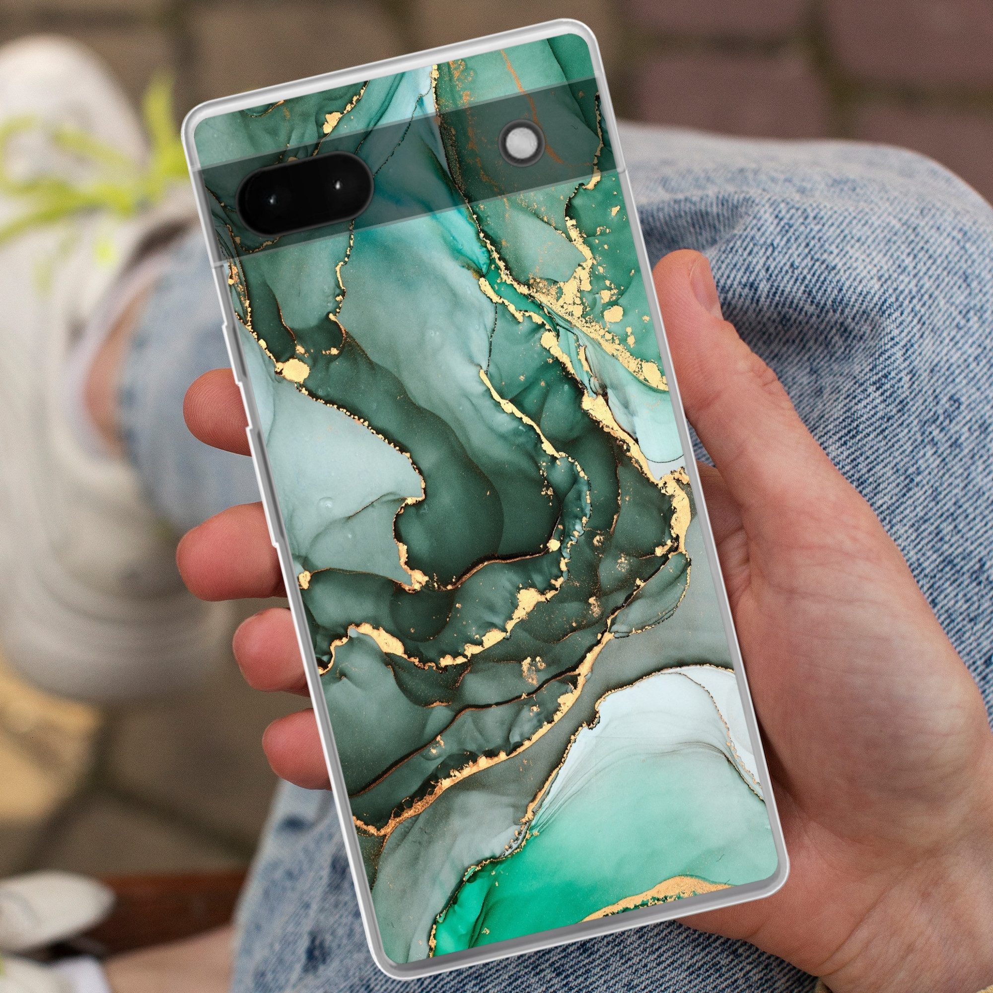 MuchoWow Handyhülle für Google Pixel 6a Gold - Marmor - Grün - Luxus - Marmoroptik - Grau, Phone Case, Silikon, Schutzhülle Dünn