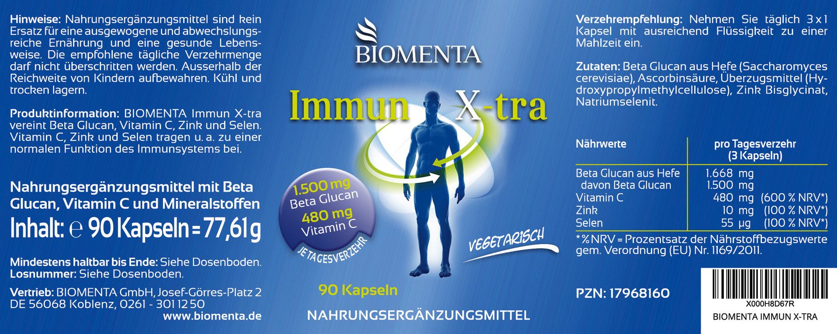 BIOMENTA Immun X-tra - 90 Beta Glucan Kapseln mit Vitamin C, Zink, Selen Kapseln, 90 St., 77.61 g