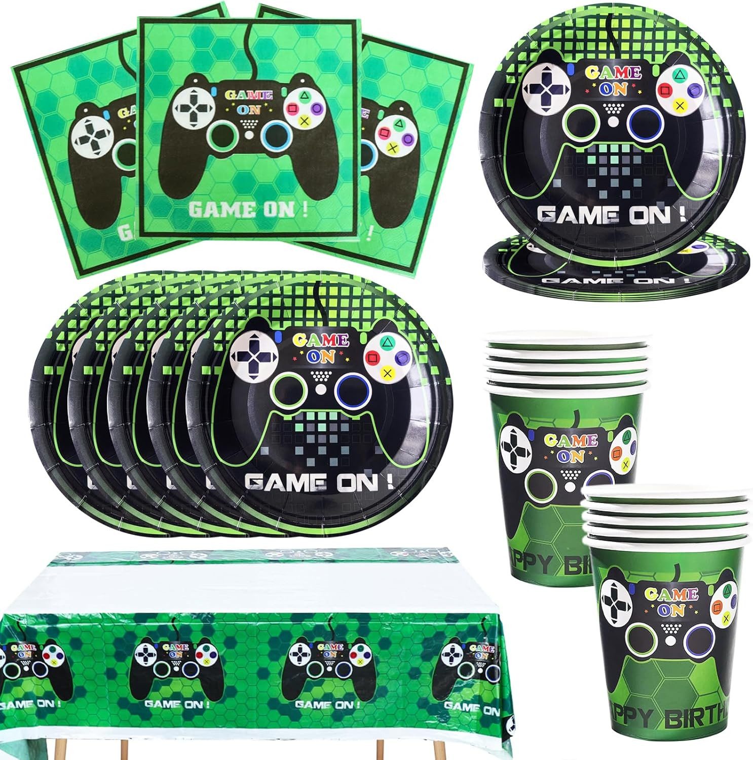FELIXLEO Einweggeschirr-Set Videospiel Partygeschirr Set 10 Personen Teller Becher (1-tlg)