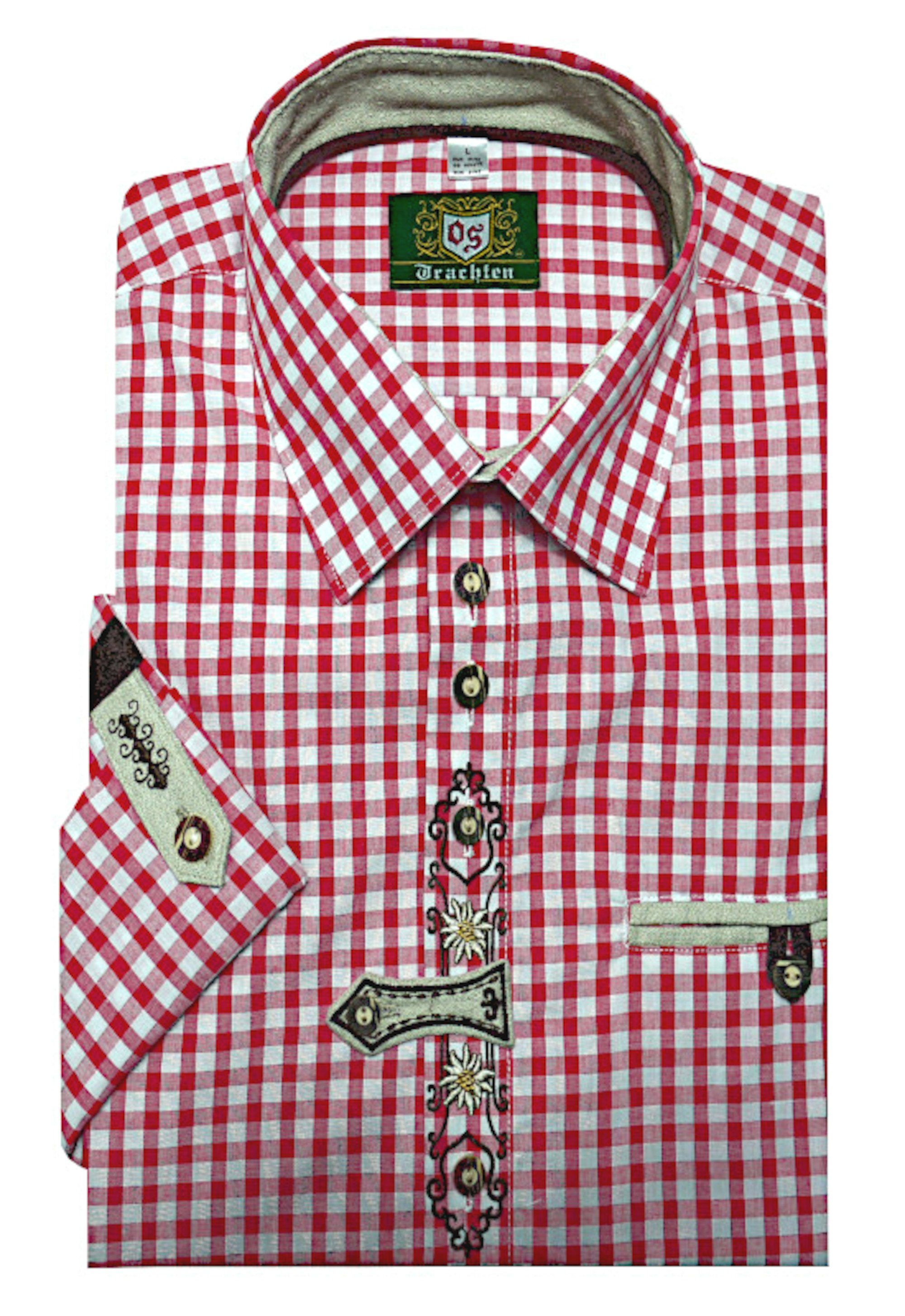 OS Trachten Trachtenhemd TH-0251 Stickerei Krempelarm Kentkragen, Regular Fit-bequemer gerader Schnitt