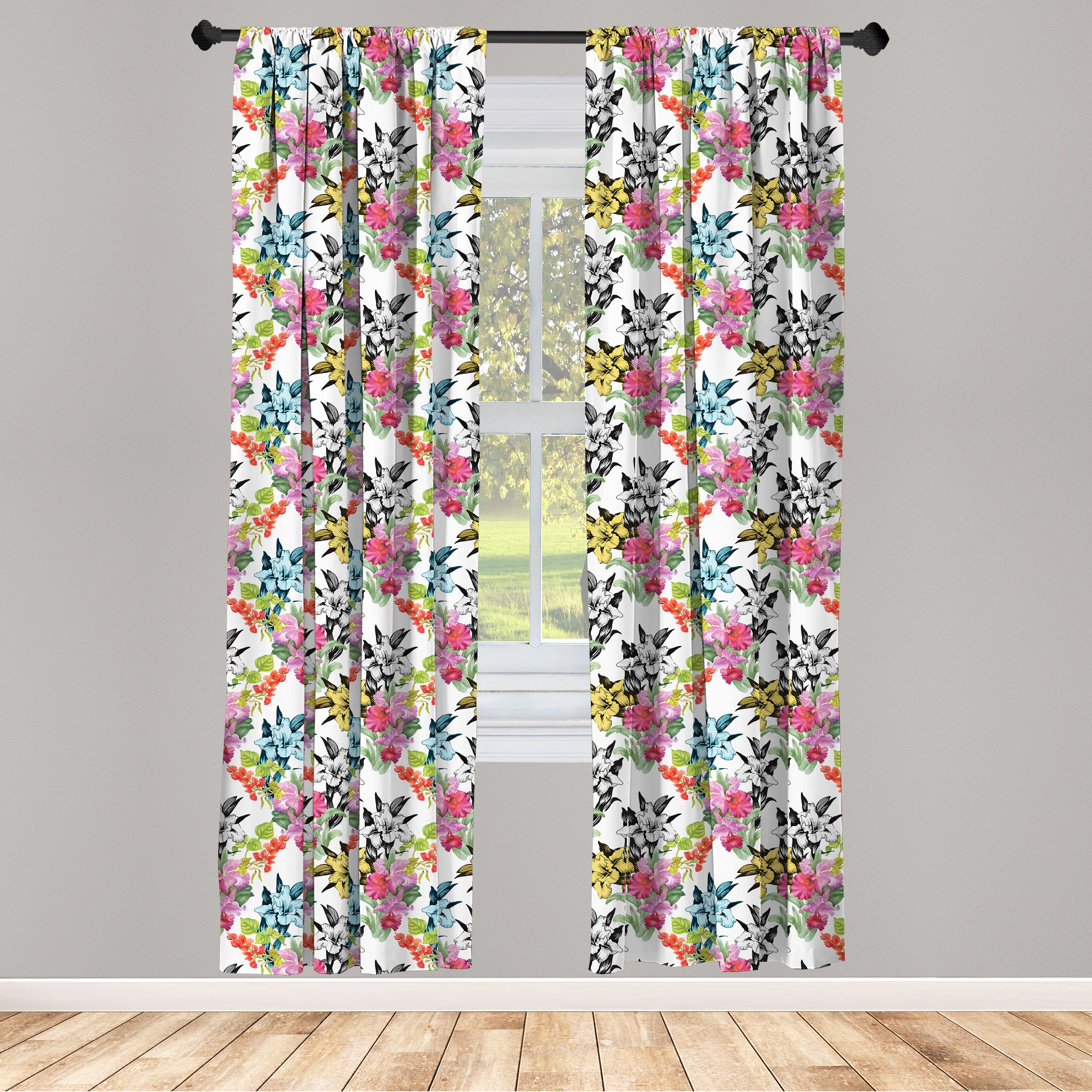 Gardine Vorhang für Wohnzimmer Schlafzimmer Dekor, Abakuhaus, Microfaser, Blumen Tropical Bunte Narzissen