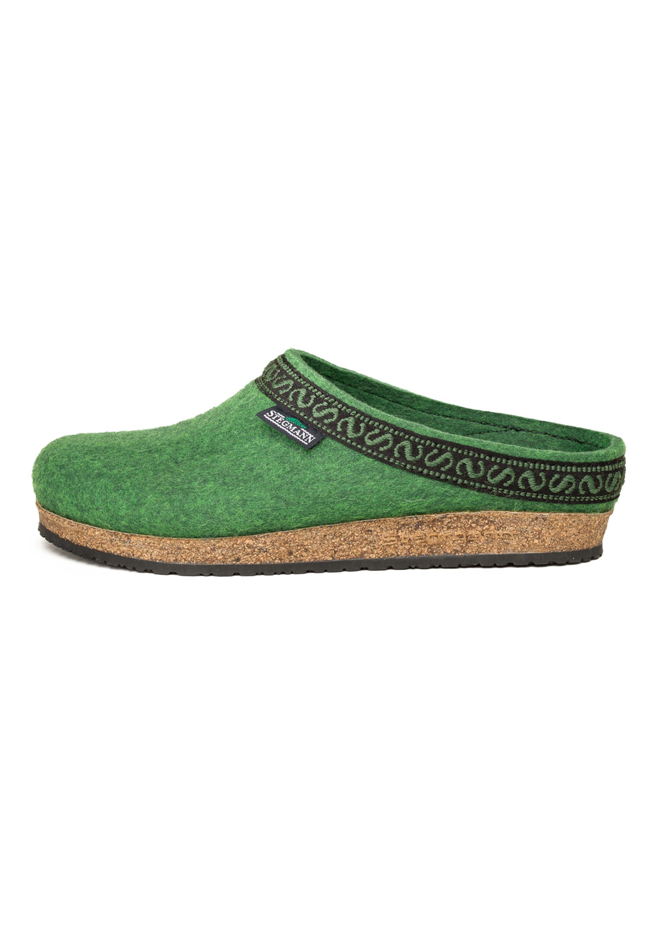 Stegmann Filz Clog Clogs - Hausschuh aus Merinowolle, Flexibles Kork-Latex-Fußbett Limegreen